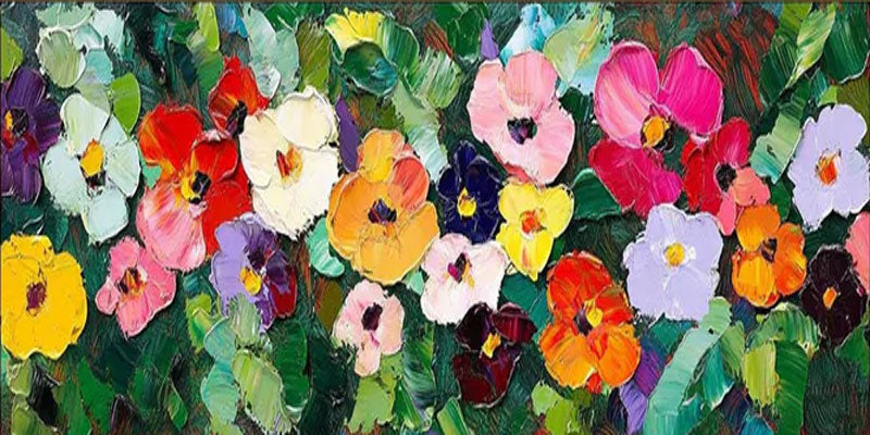 Vibrant Color Abstract Floral Oil Painting, Modern Art Wall Decor #TB 052