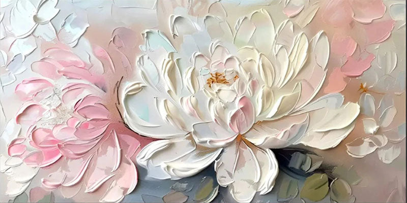 Textured Floral Painting – White & Pink Flower Wall Art #JJ 294