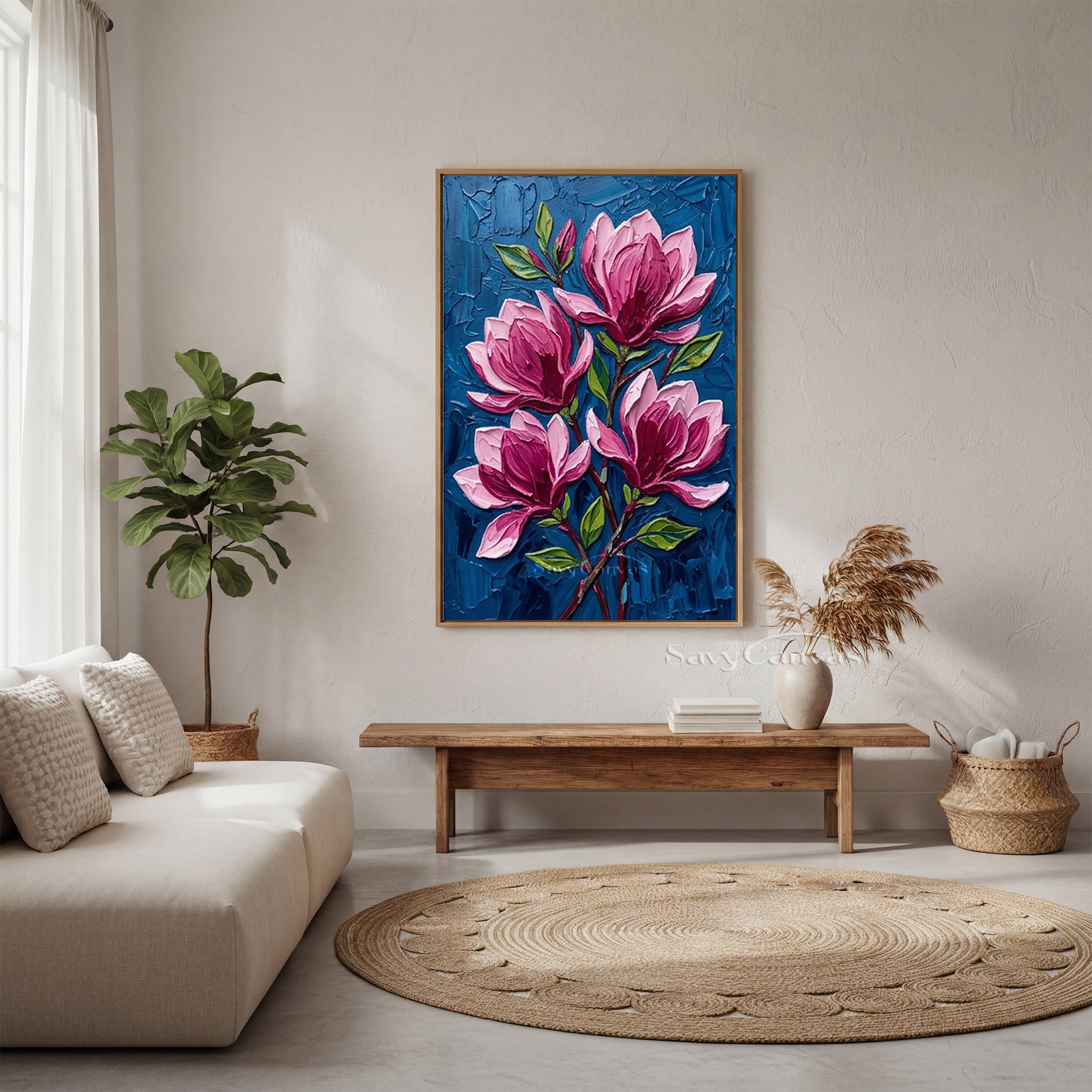 Large Pink Blossom Cluster Oil Painting | Handmade Textured Wall Art #SS 170