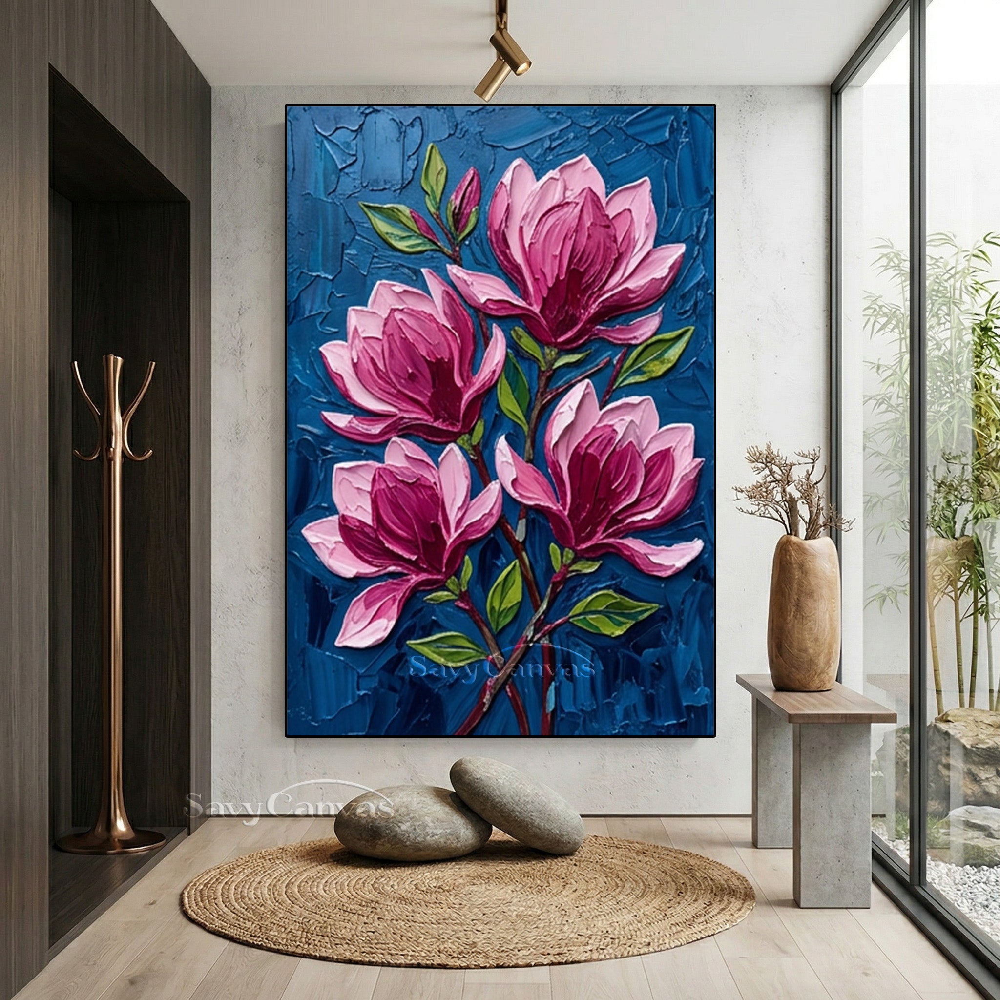 Large Pink Blossom Cluster Oil Painting | Handmade Textured Wall Art #SS 170