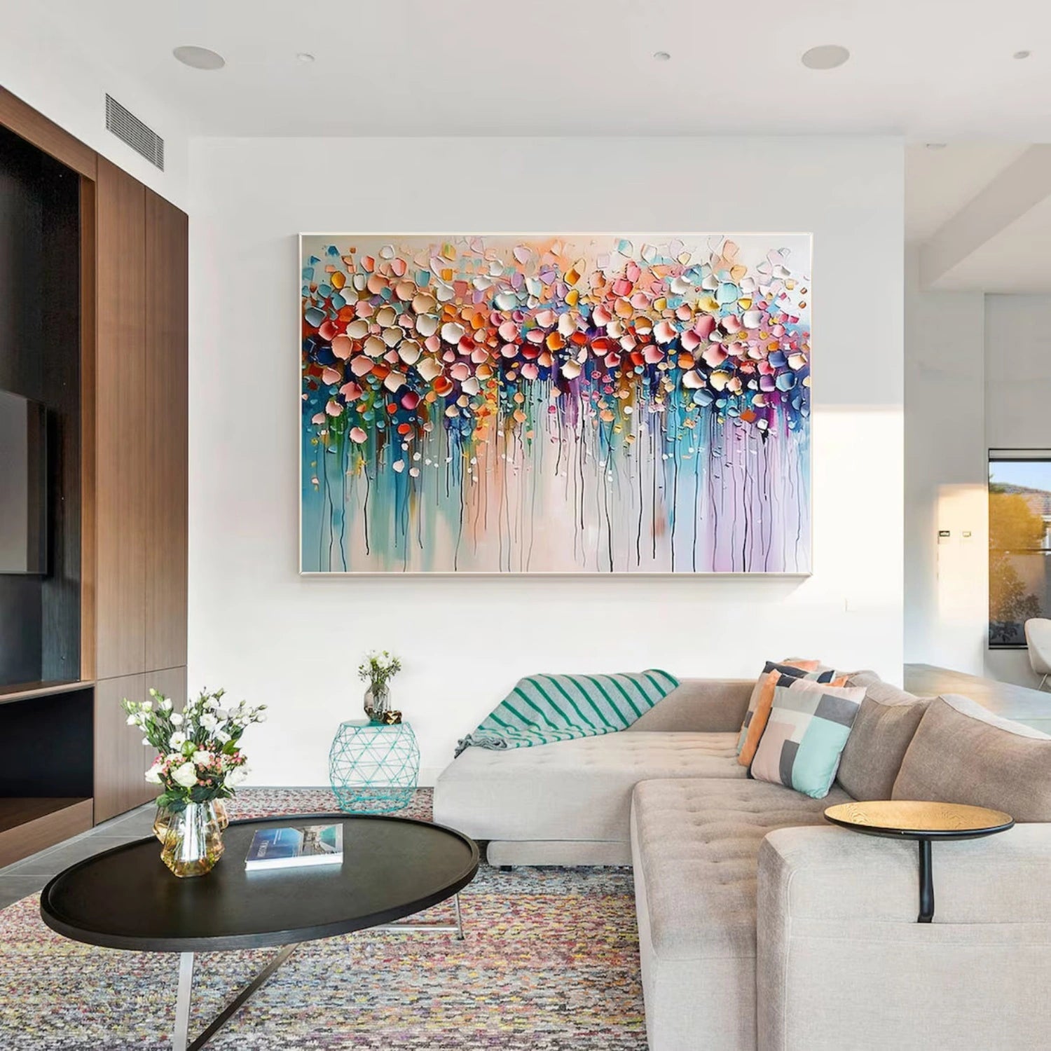 Artistic Living Room Decor: Hand - Painted Floral Oil Painting for Sale #JJ 343