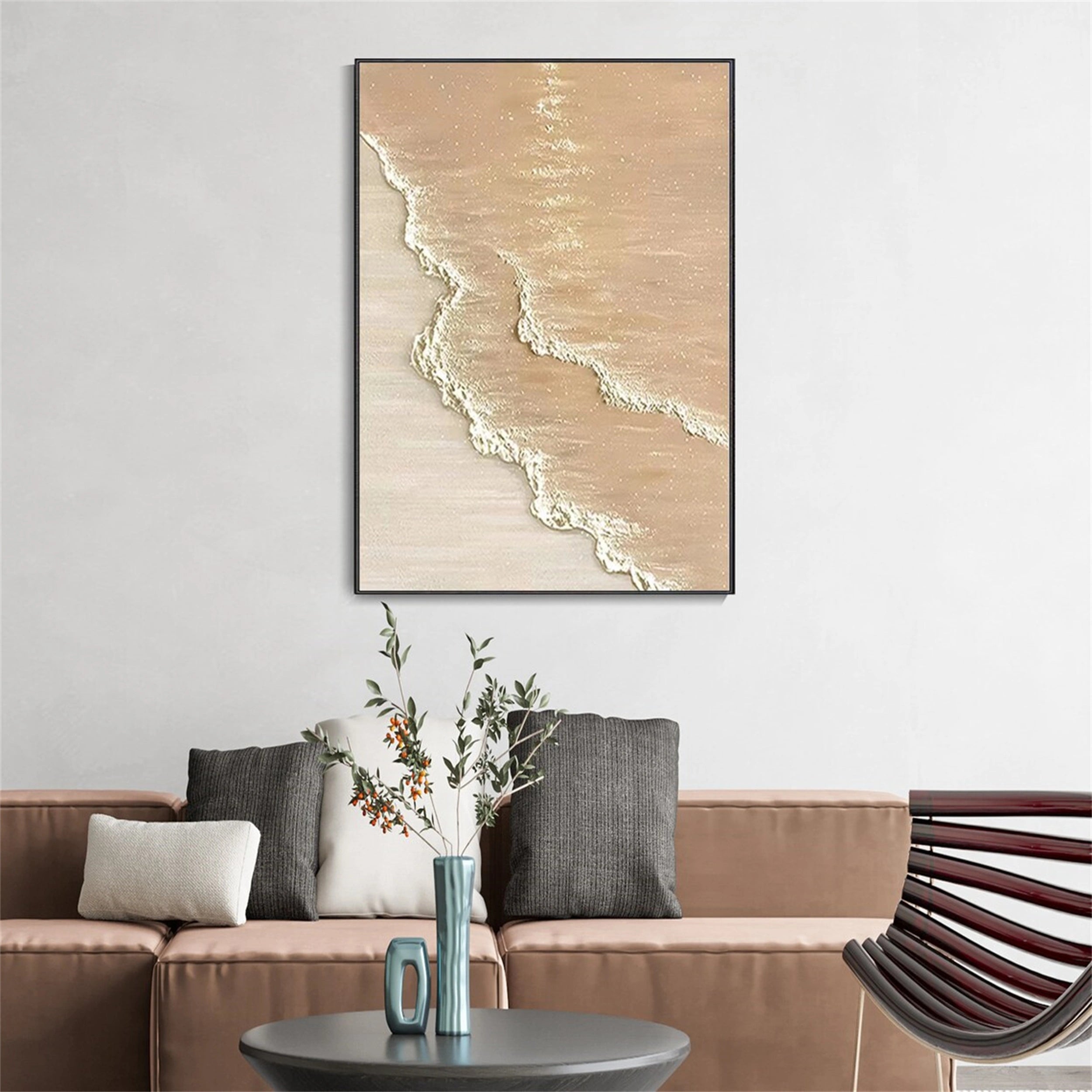 Calm Coastal Sand Textured Abstract - Beige and White Minimalist Oil Painting #JJ 133