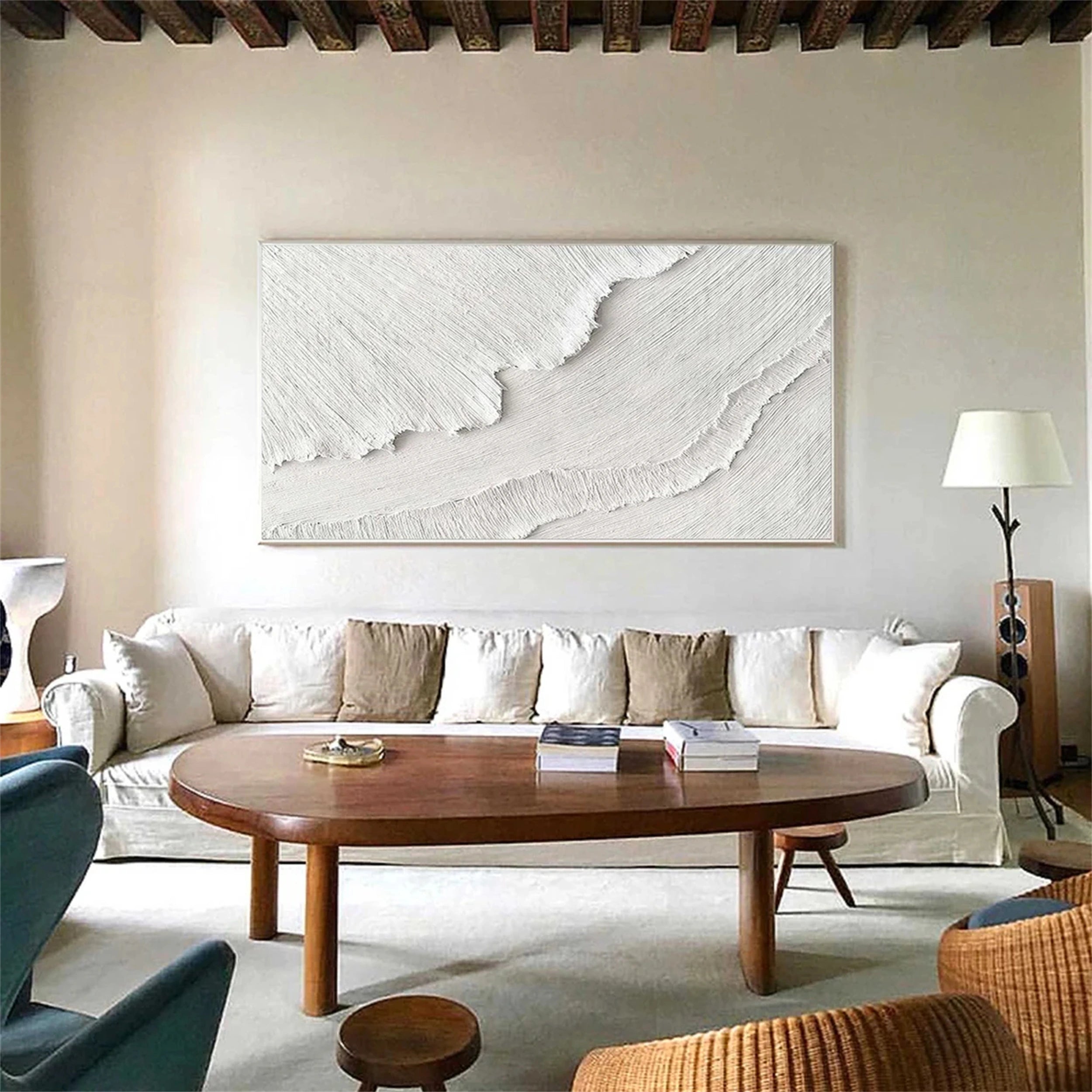 Minimalis Textured White Canvas Art - Ocean Waves Wall Decor #JJ 255