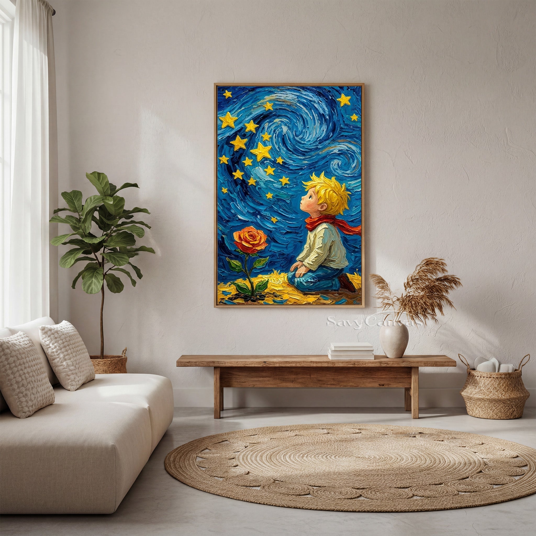 The Little Prince & Starry Night Textured Impasto Oil Painting #SS 174