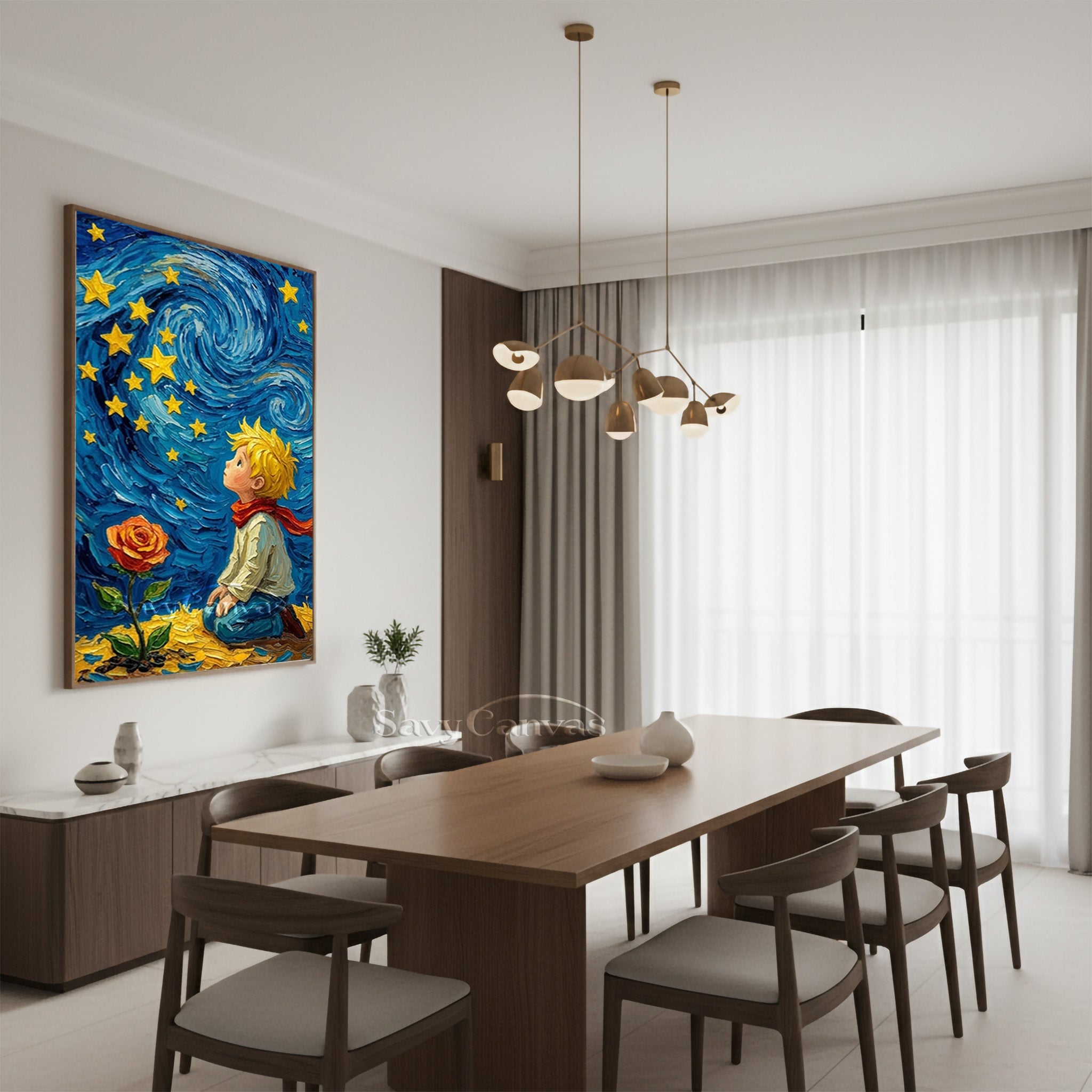 The Little Prince & Starry Night Textured Impasto Oil Painting #SS 174