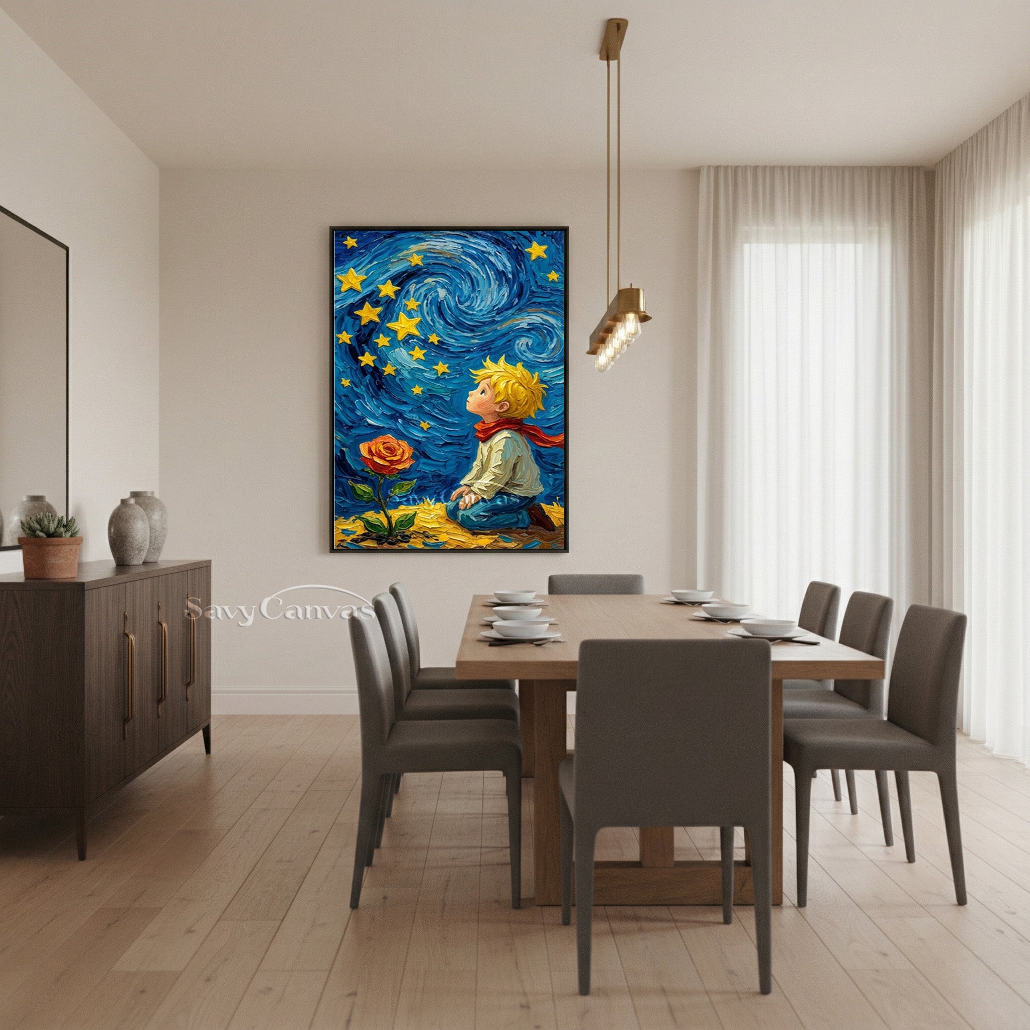 The Little Prince & Starry Night Textured Impasto Oil Painting #SS 174