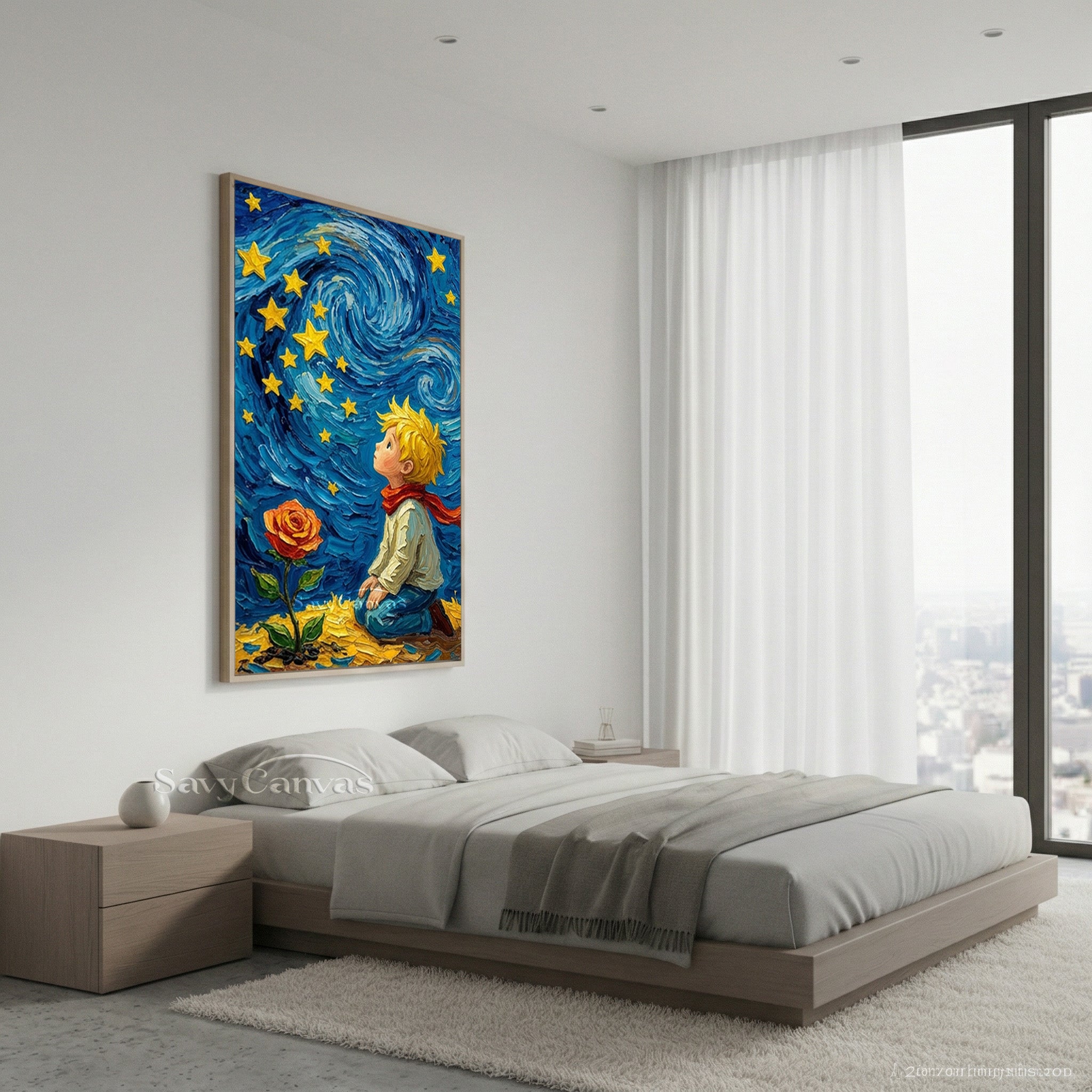 The Little Prince & Starry Night Textured Impasto Oil Painting #SS 174