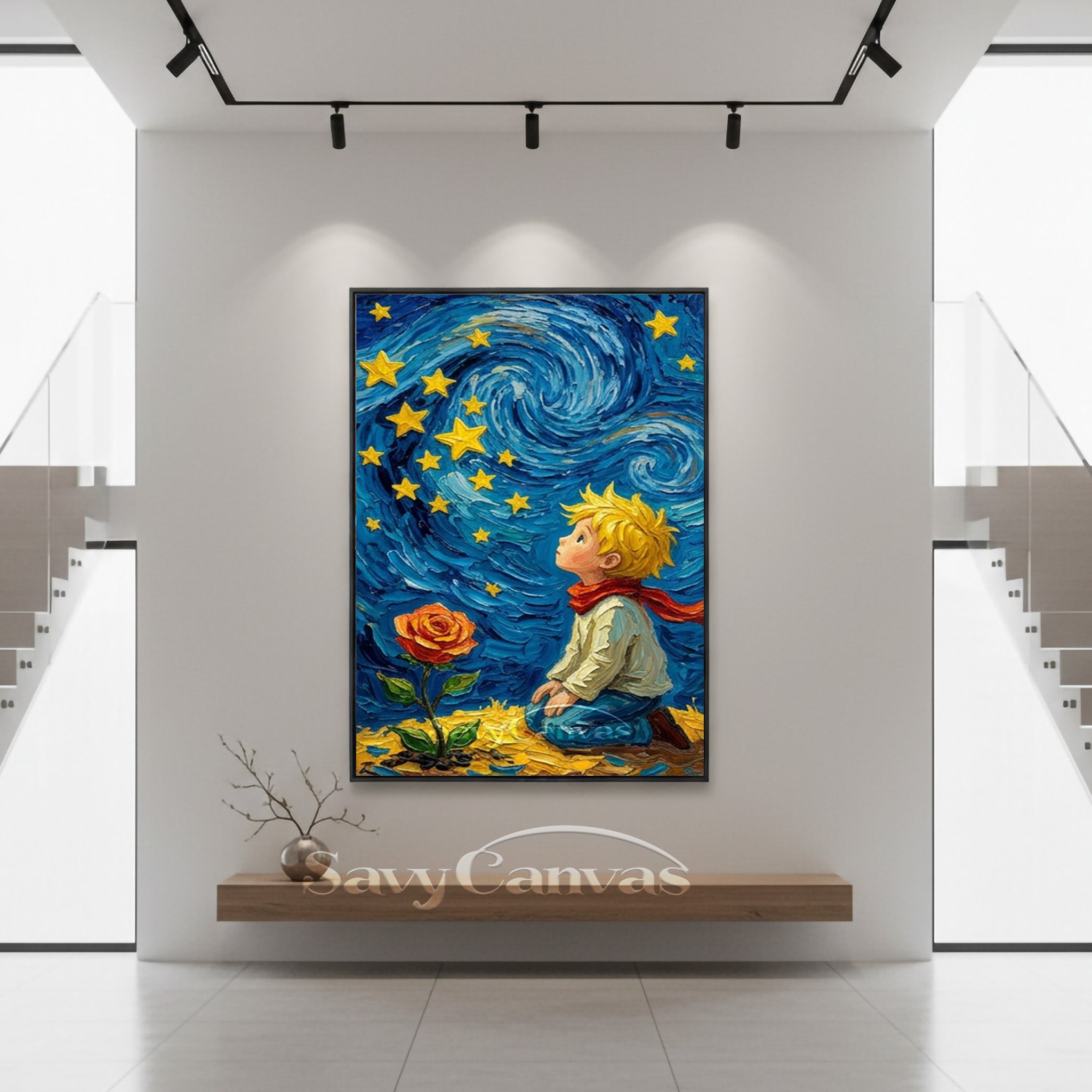 The Little Prince & Starry Night Textured Impasto Oil Painting #SS 174
