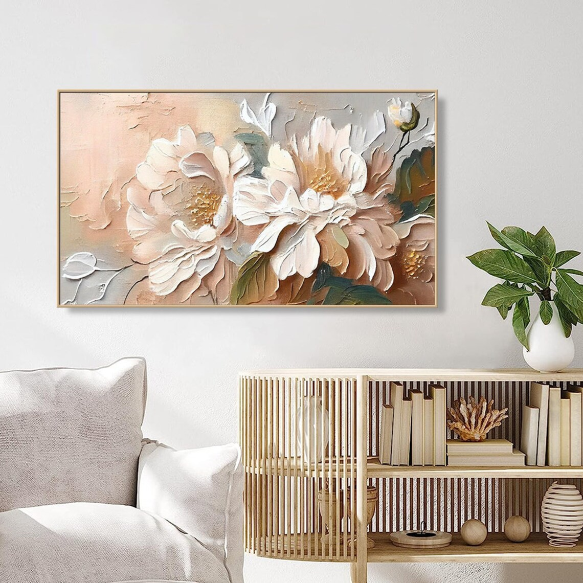 Large Horizontal Flower Painting Textured Art for Living Room #TC 104