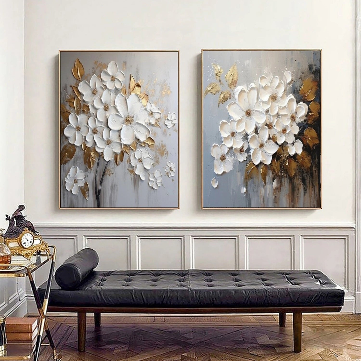 HandPainting Oil Painting for Home Decor: White Flowers with Gold Highlights #JJ 328