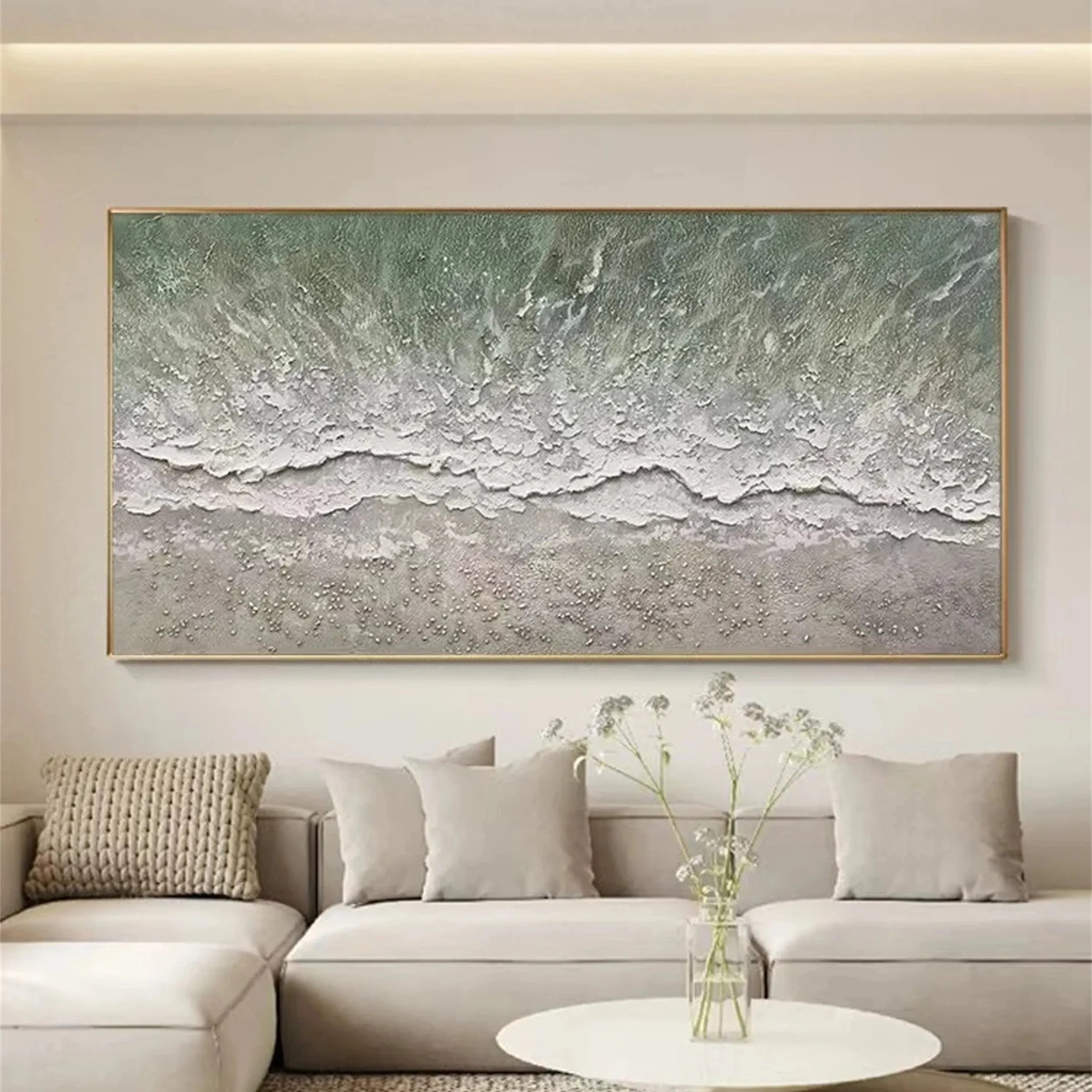 Large Textured Neutral Wall Art | Abstract Coastal Seascape Canvas