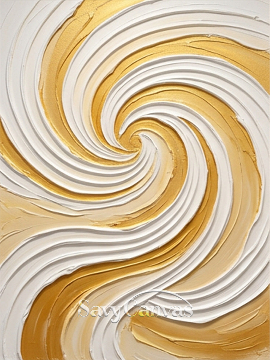 Modern Gold & White Spiral Textured Canvas Art | Handmade Wall Decor #SS 175