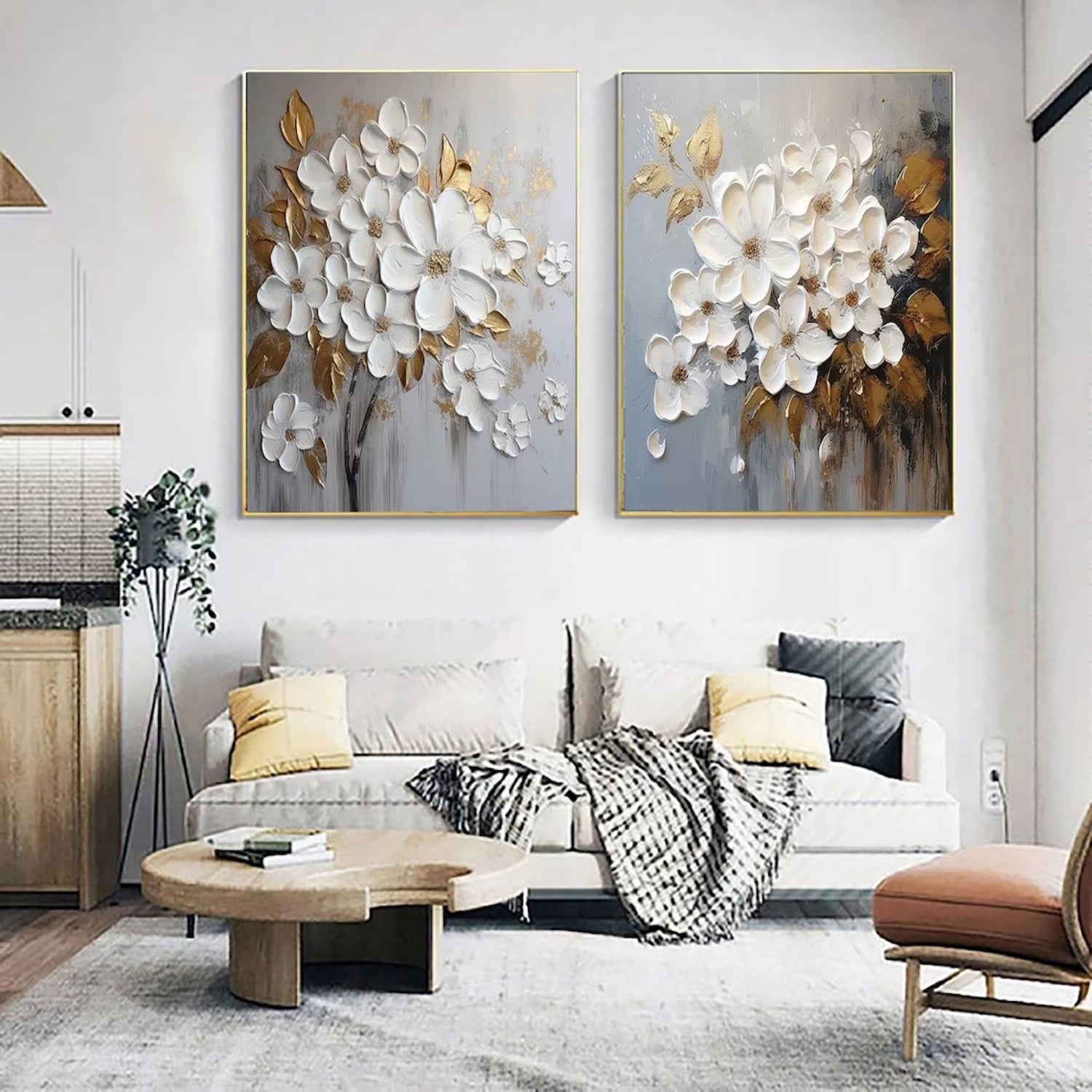 HandPainting Oil Painting for Home Decor: White Flowers with Gold Highlights #JJ 328