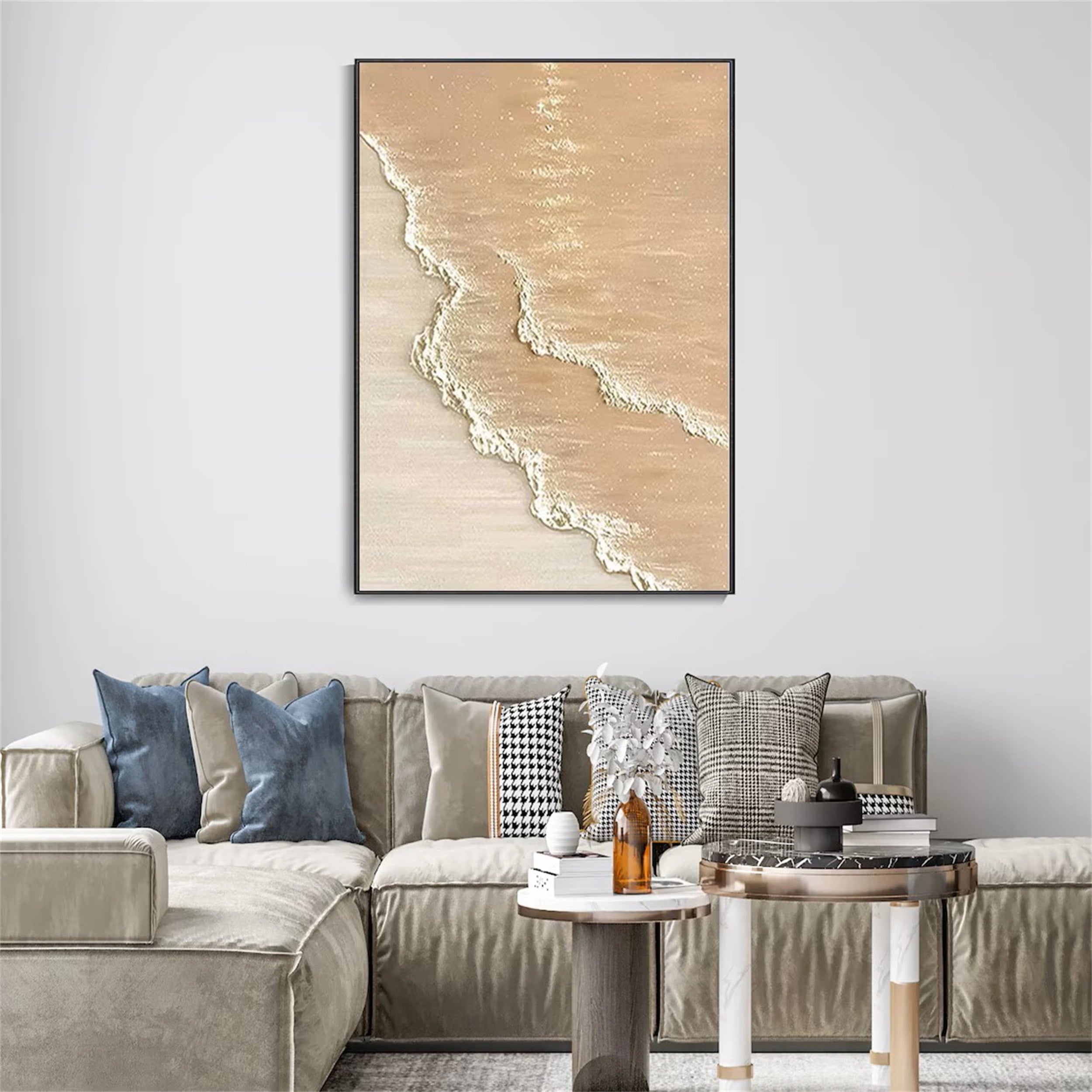 Calm Coastal Sand Textured Abstract - Beige and White Minimalist Oil Painting #JJ 133