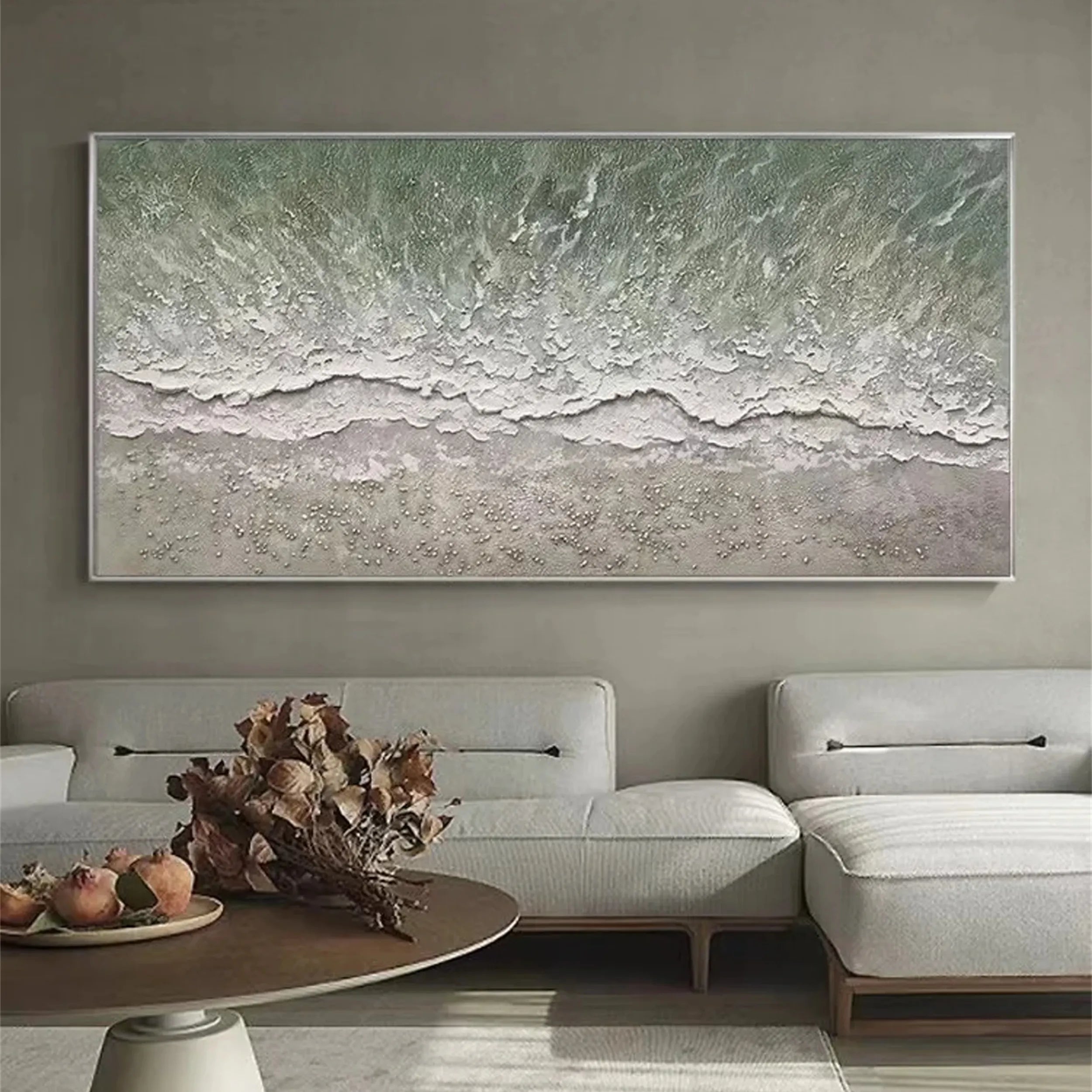 Oversized Abstract Wall Art Horizontal | Textured Ocean Beach Painting #ZZ 077