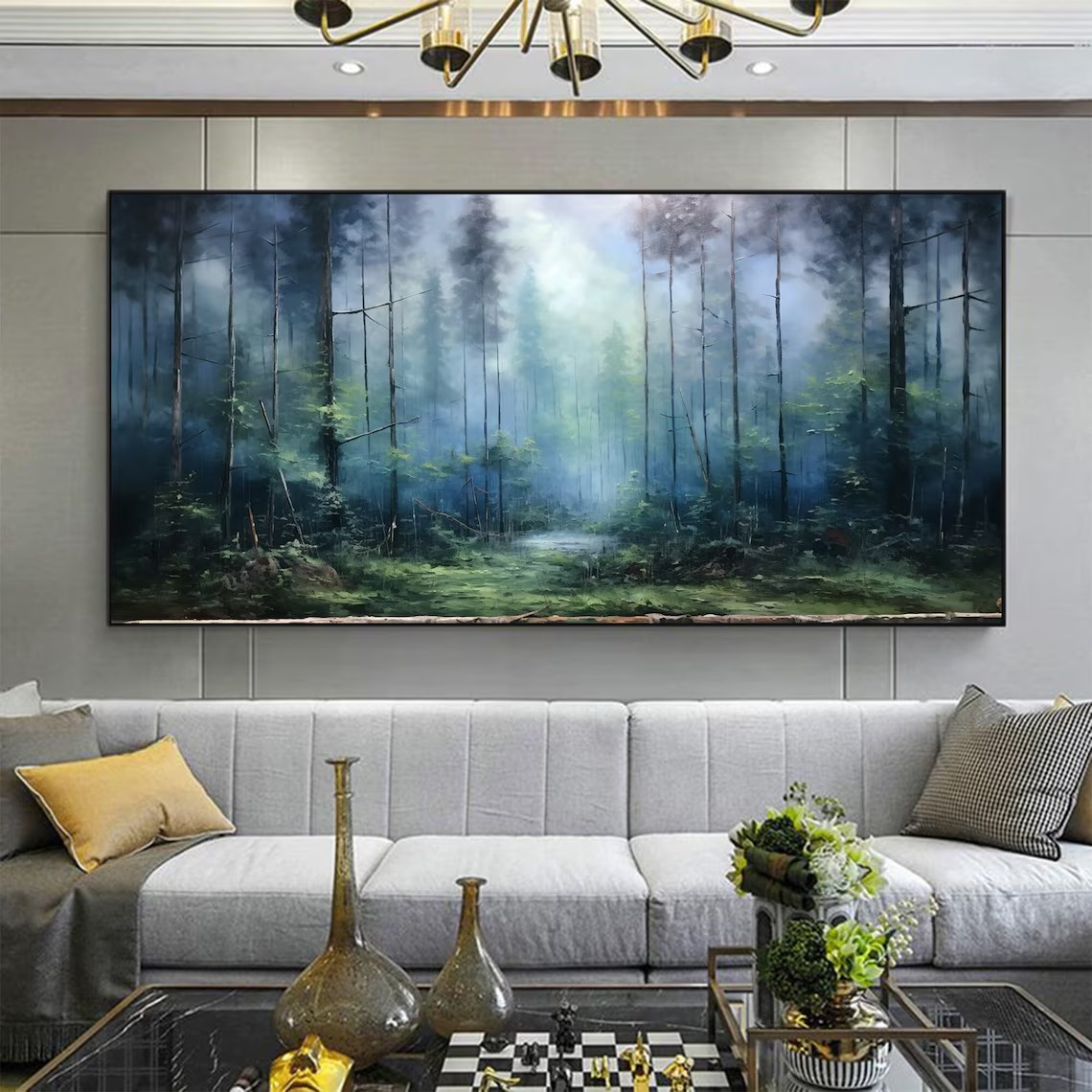 Panoramic Misty Forest Abstract Oil Painting - Long Wall Art #JJ 033