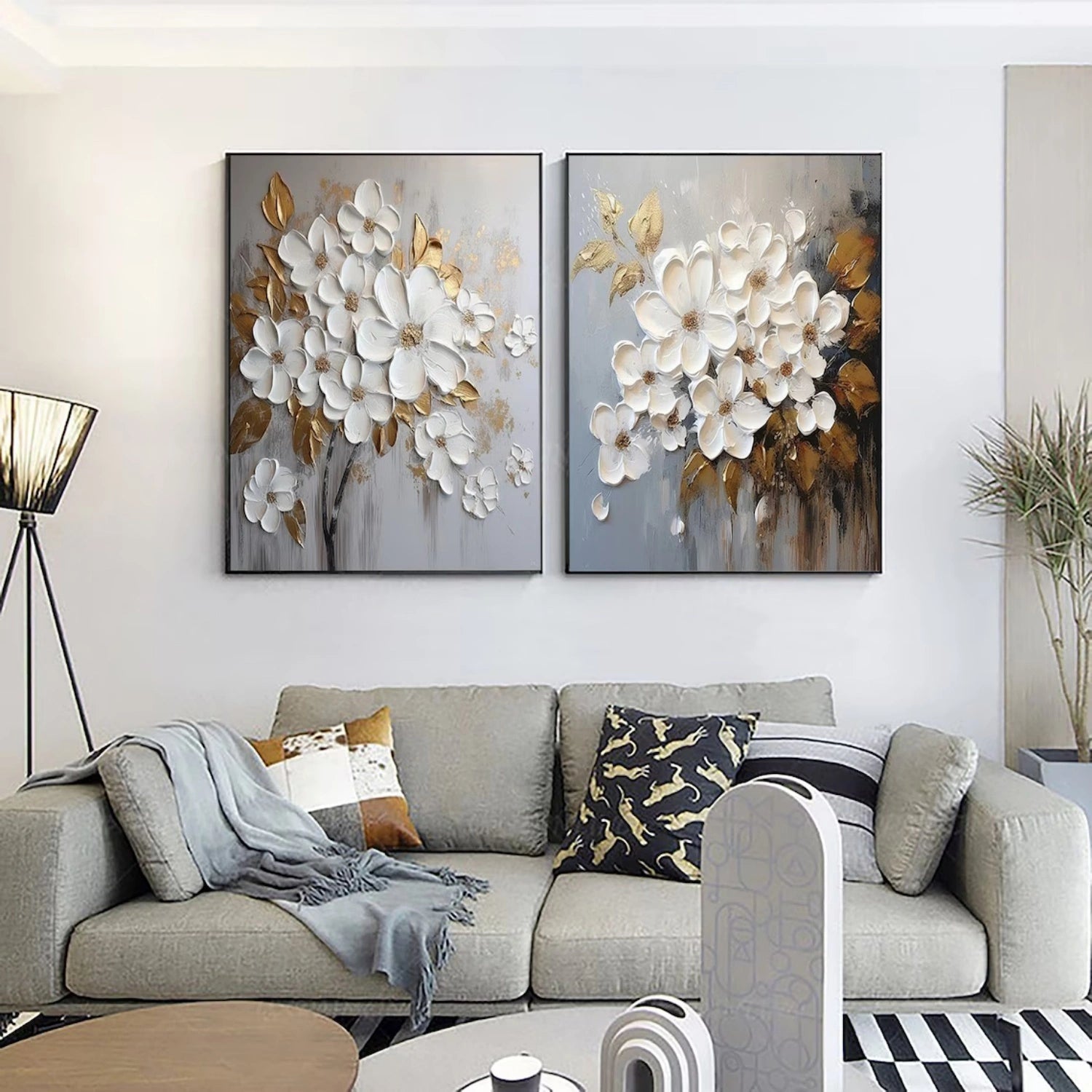 HandPainting Oil Painting for Home Decor: White Flowers with Gold Highlights #JJ 328
