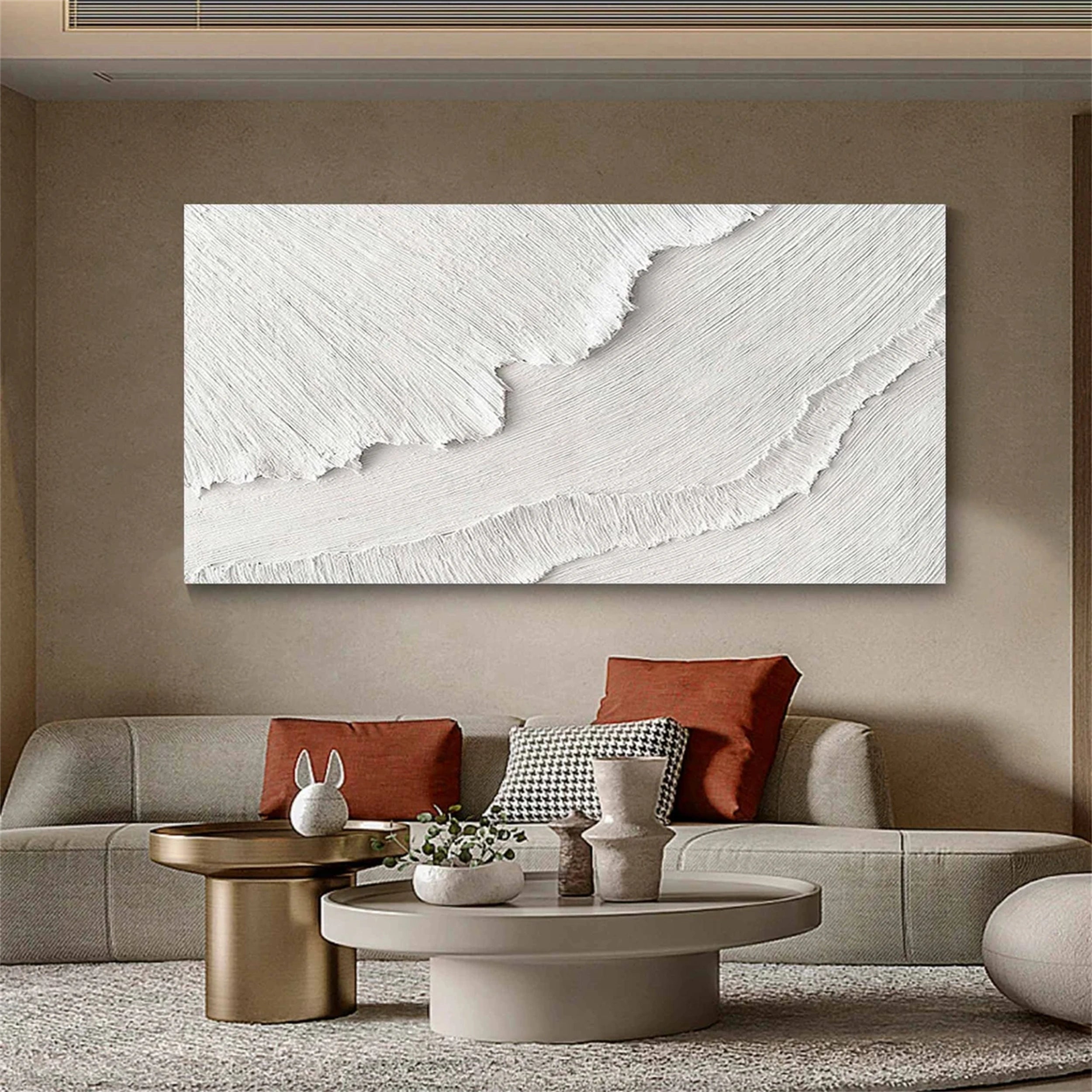 Minimalis Textured White Canvas Art - Ocean Waves Wall Decor #JJ 255