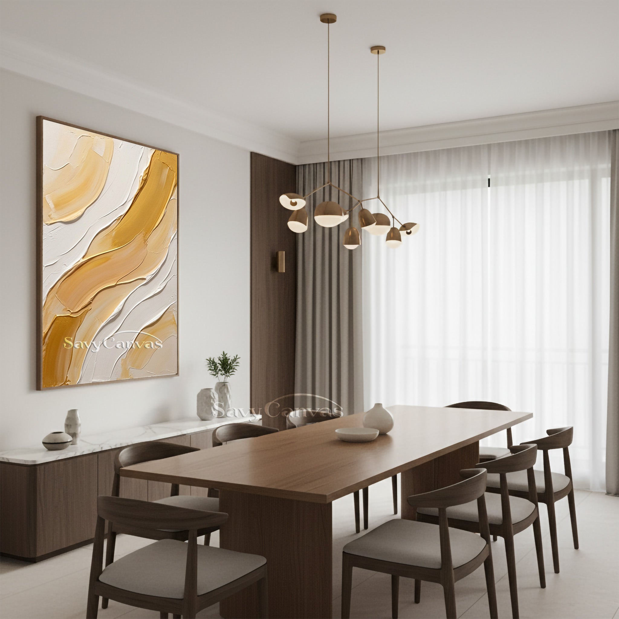 Modern Gold & White Impasto Palette Knife Abstract Wall Art #SS 178