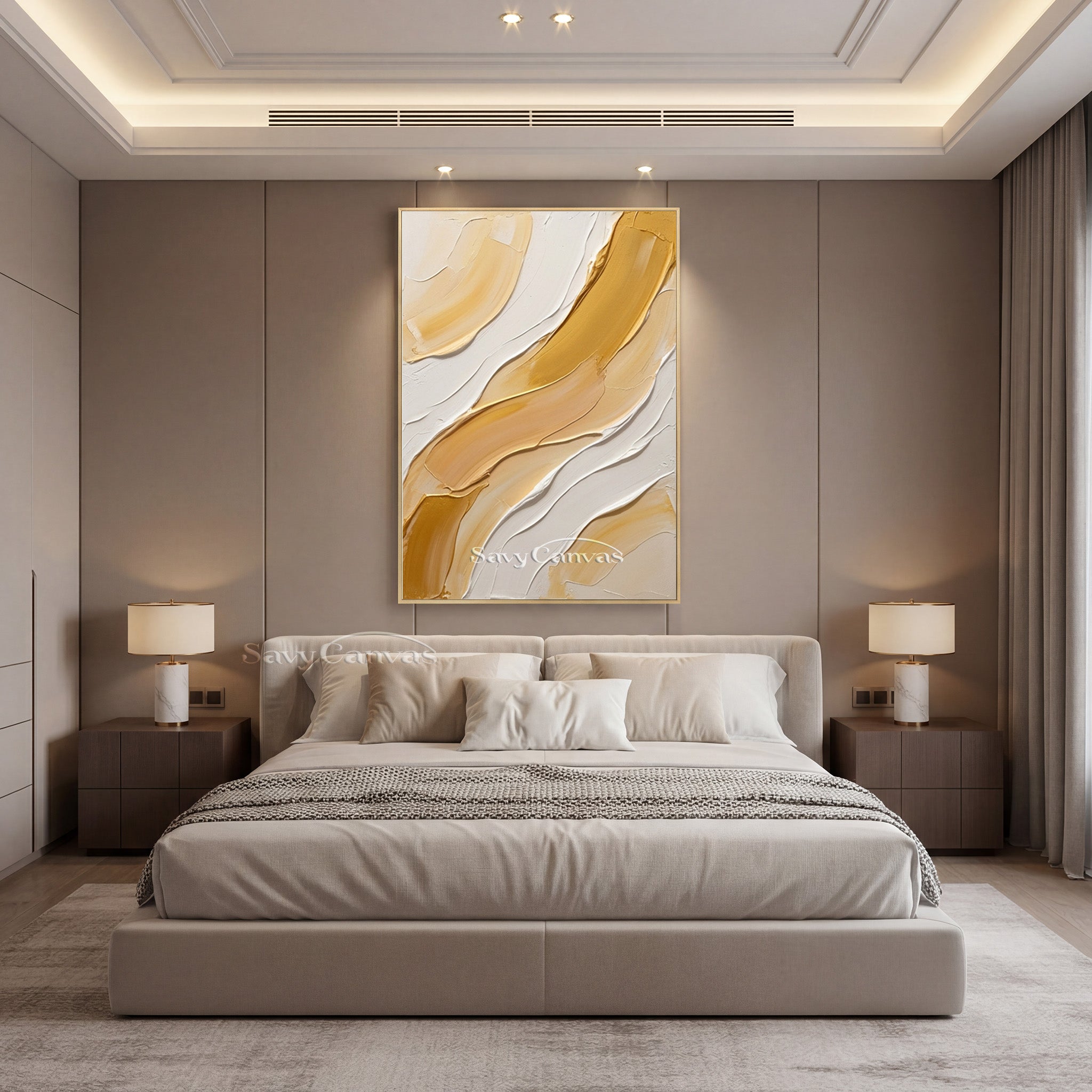 Modern Gold & White Impasto Palette Knife Abstract Wall Art #SS 178