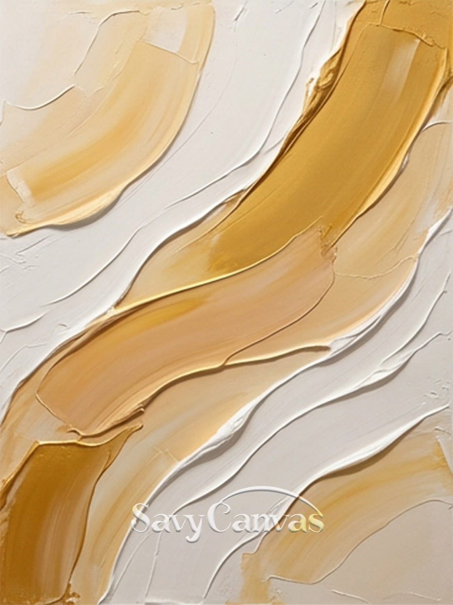 Modern Gold & White Impasto Palette Knife Abstract Wall Art #SS 178