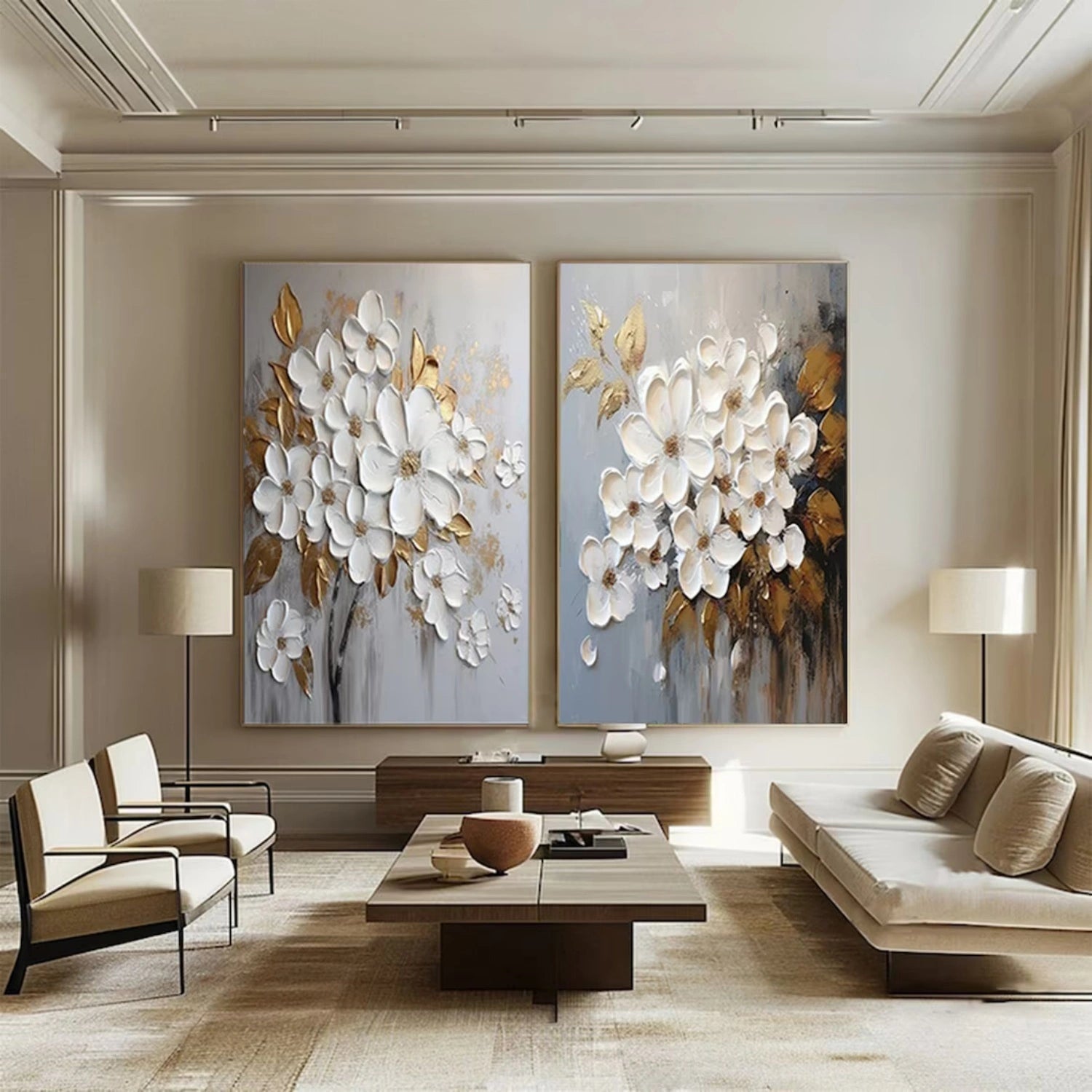 HandPainting Oil Painting for Home Decor: White Flowers with Gold Highlights #JJ 328