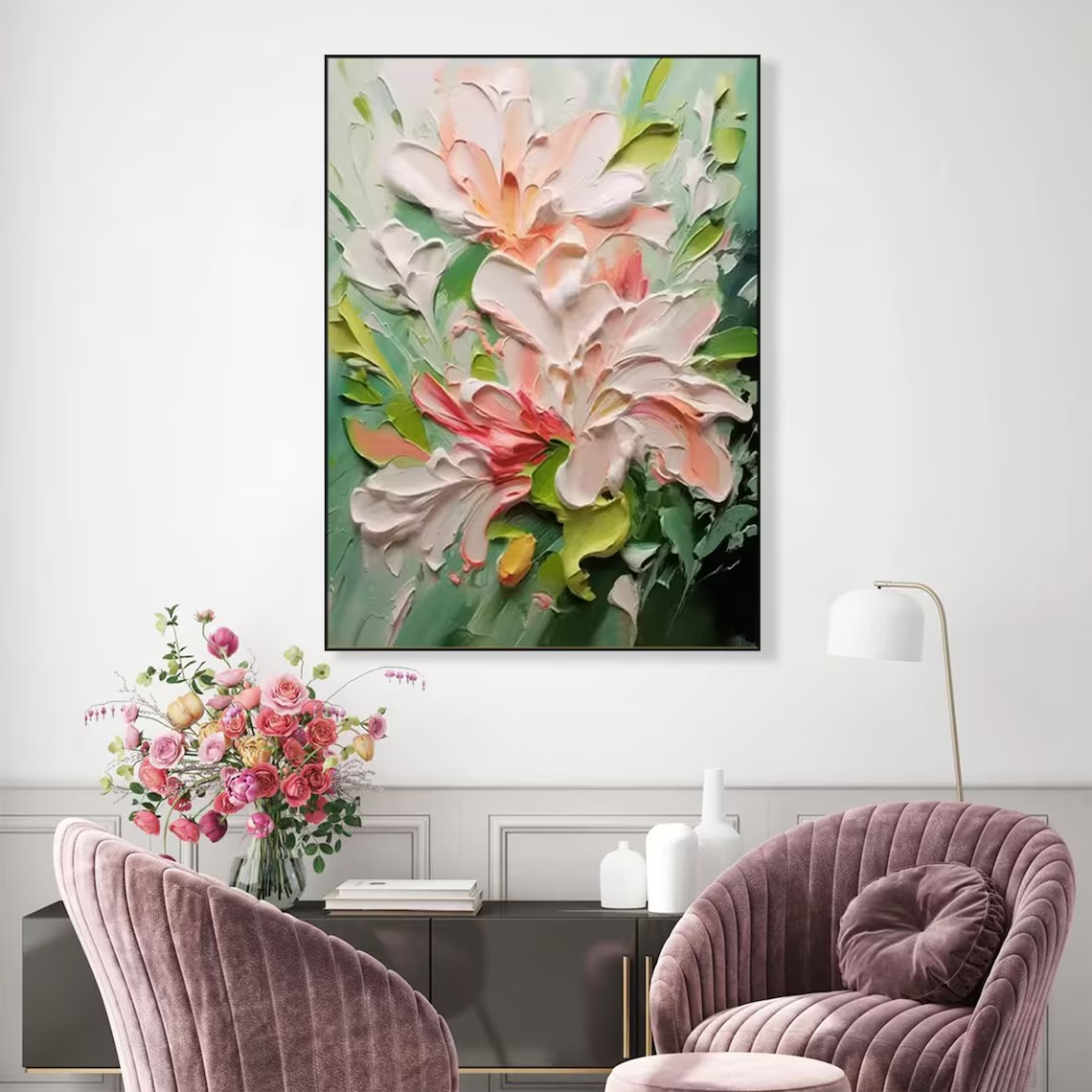3D Textured Floral Painting - Handmade Abstract Art #TC 095