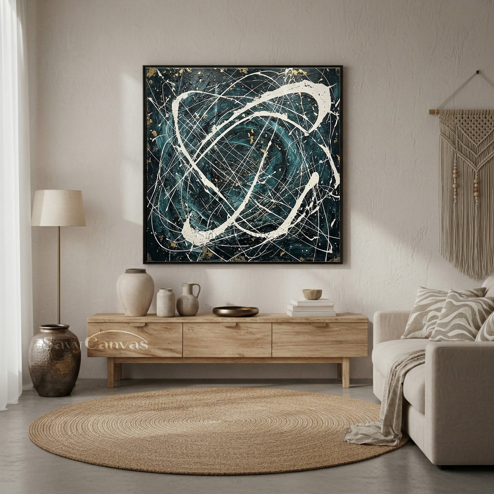 Luxury Teal and Gold Abstract Painting Ink Splatter Decor #JJ 450