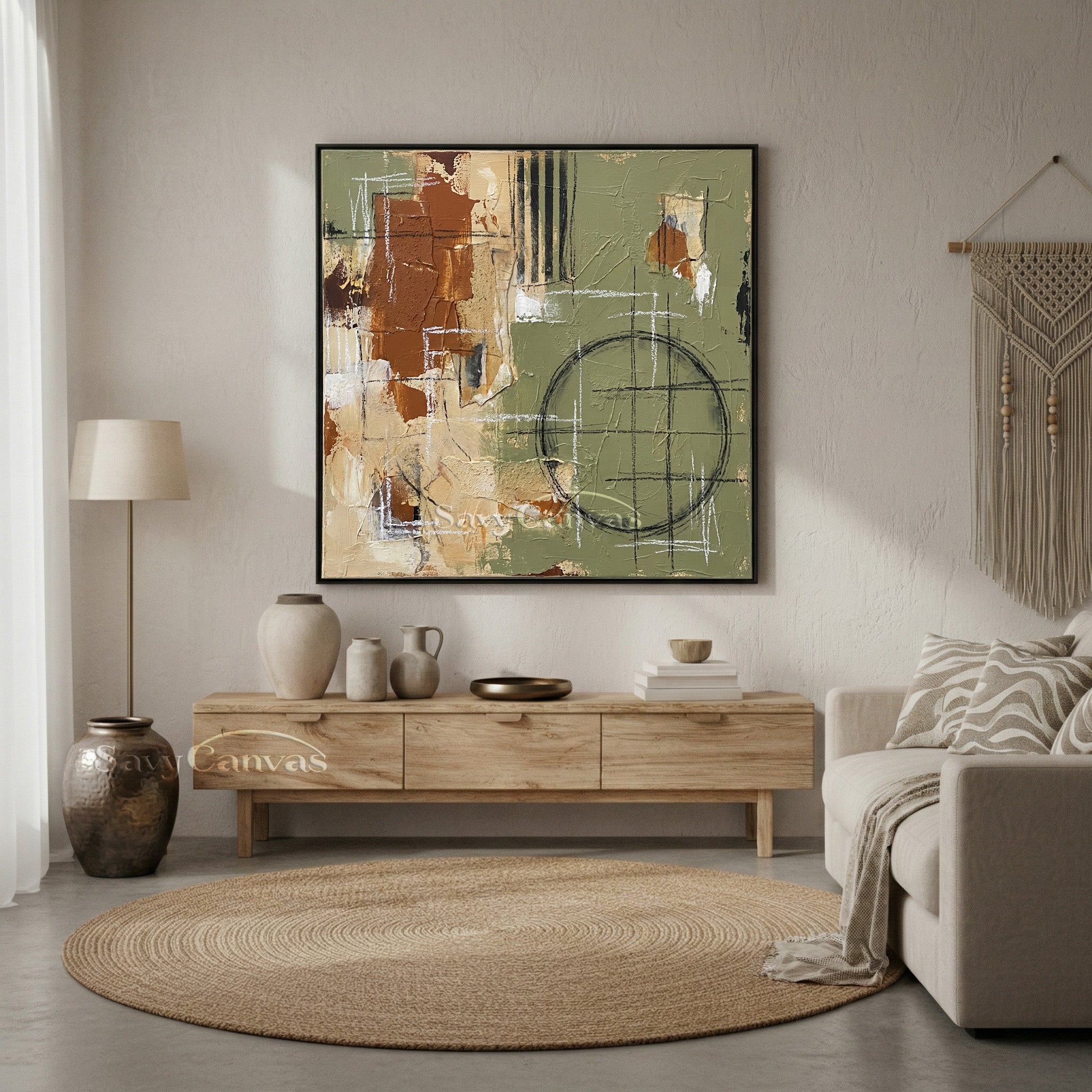 Textured Abstract Canvas Painting - Earthy Mid-Century Style #SS 021