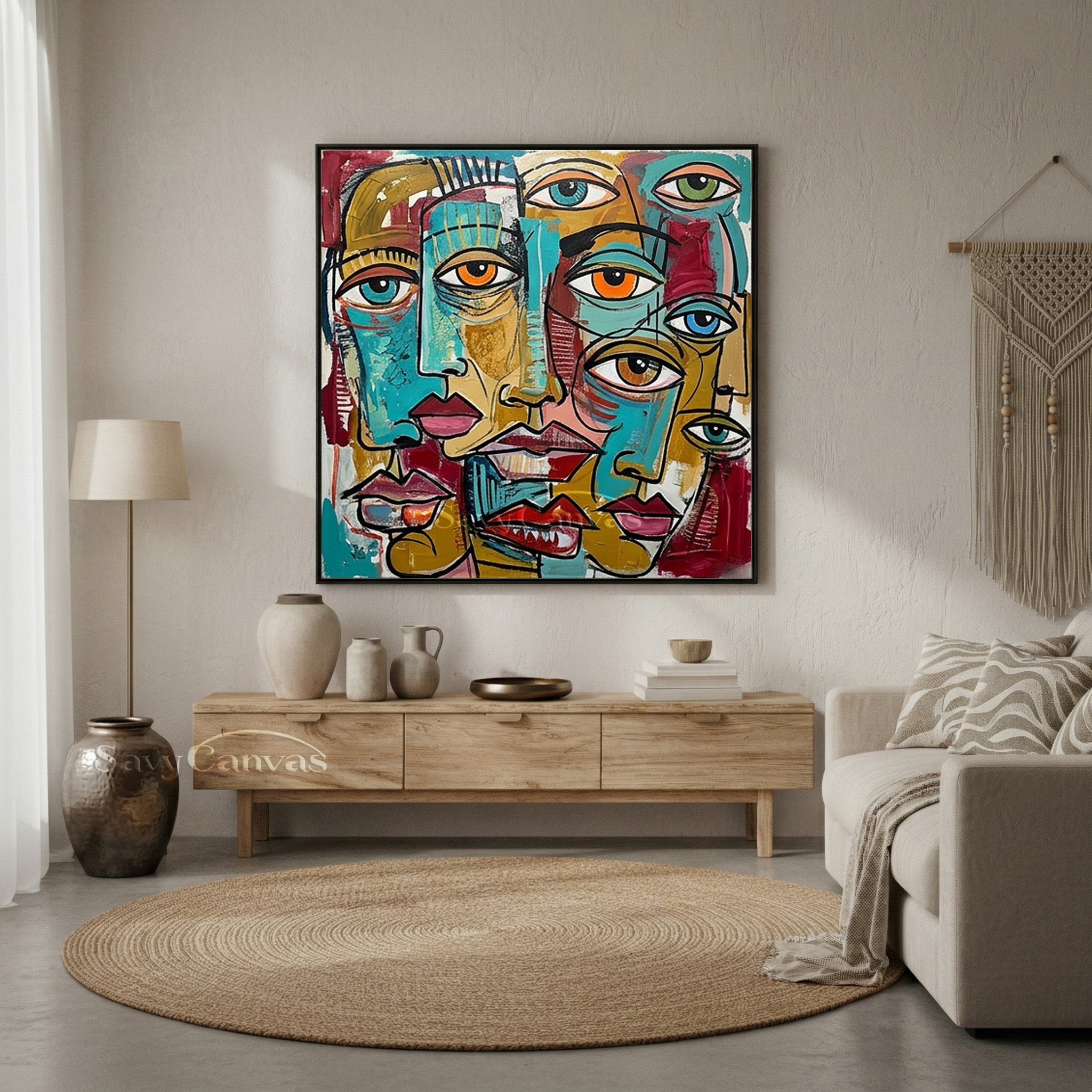 Modern Abstract Face Oil Painting | Colorful Cubist Wall Art Canvas #SS 101