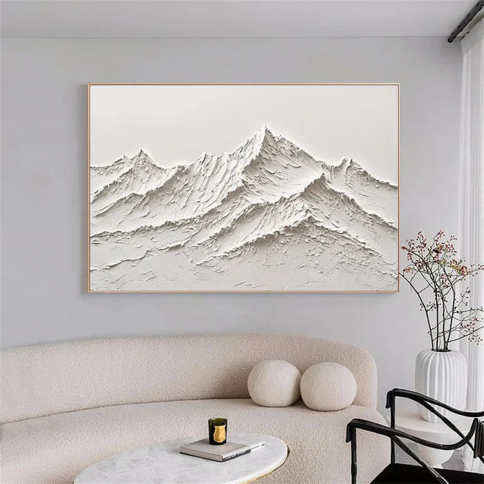 Minimalist White Mountain Textured Oil Painting | Modern Landscape #JJ 420