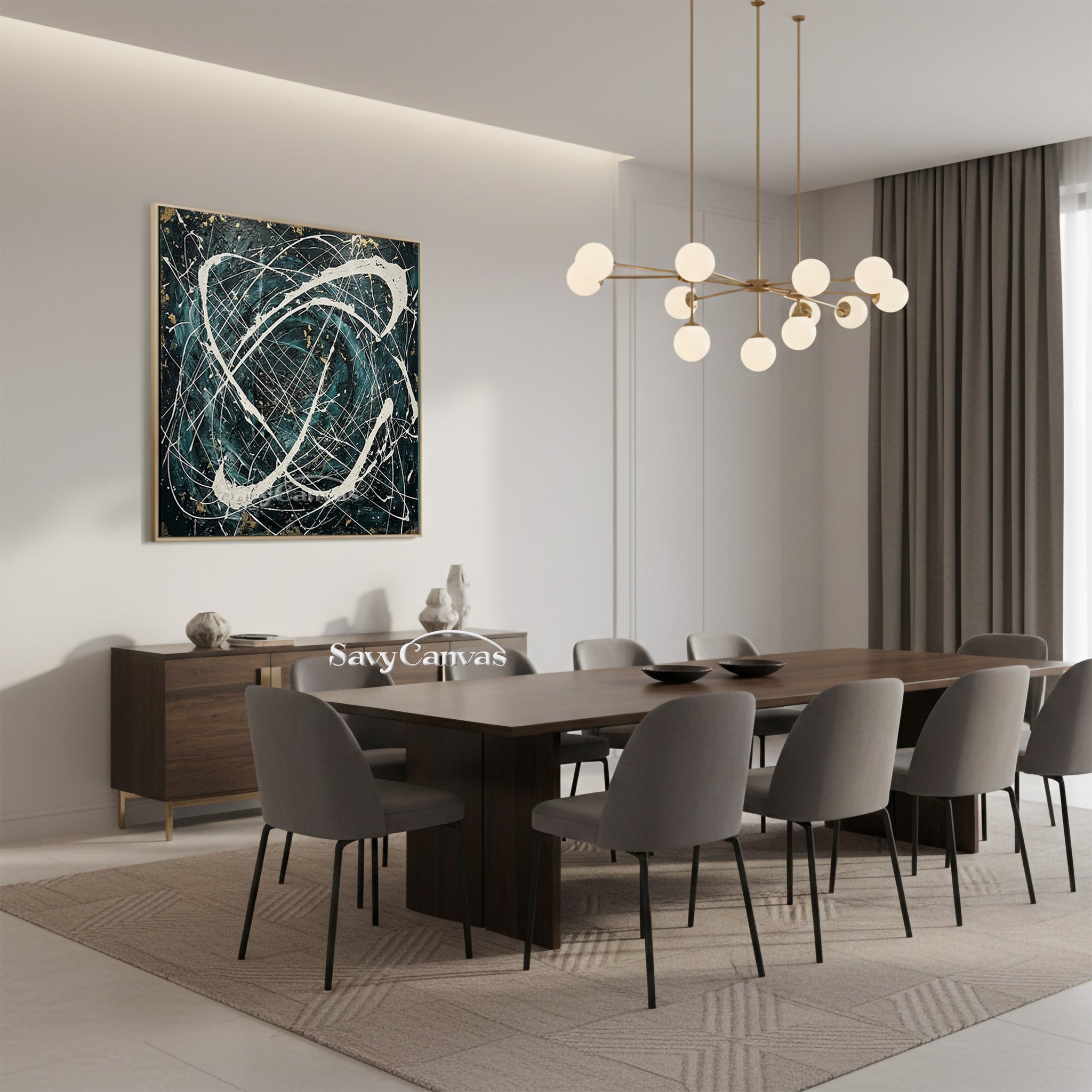 Luxury Teal and Gold Abstract Painting Ink Splatter Decor #JJ 450