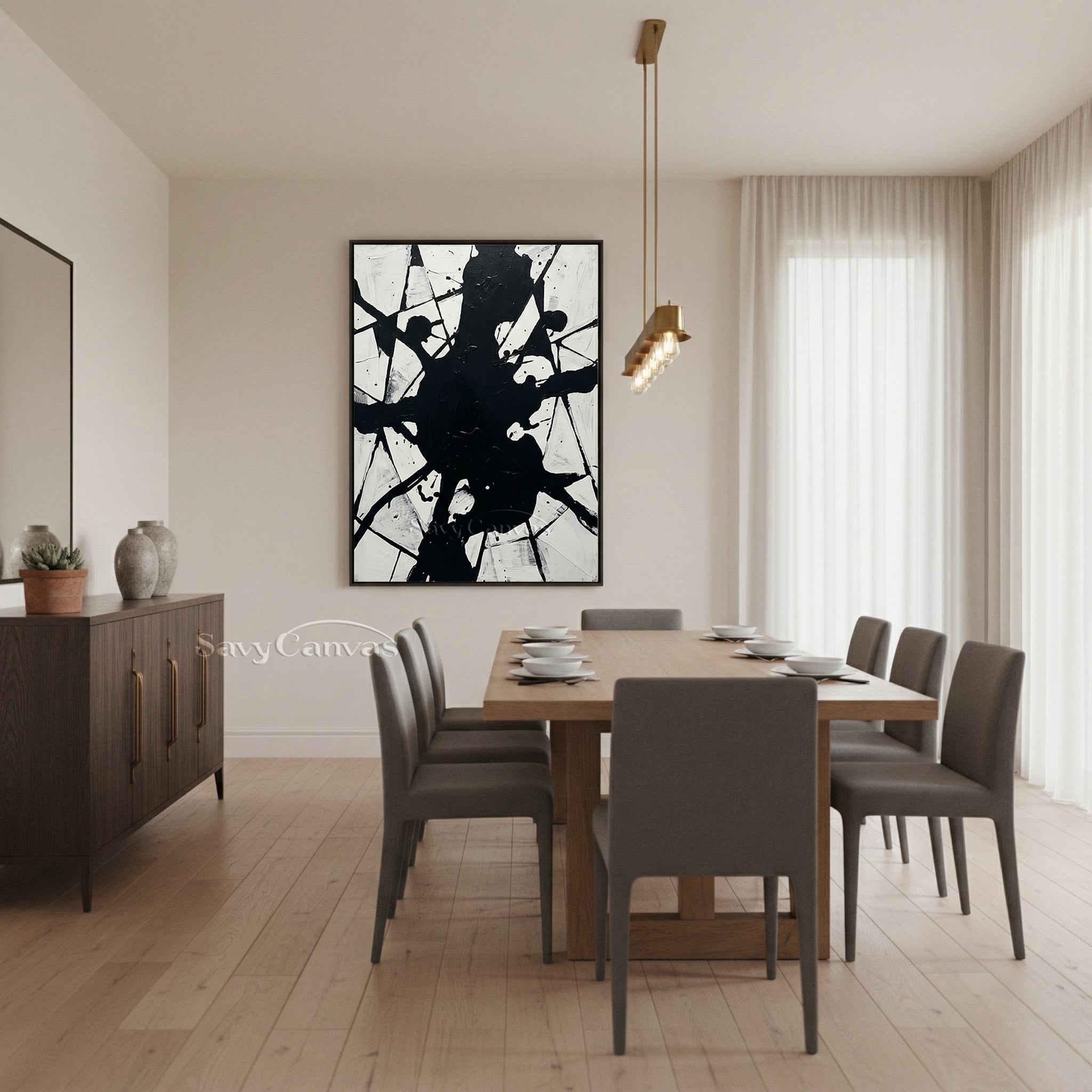 Bold Splatter Abstract Wall Art - Original Black & White Painting #JJ 447