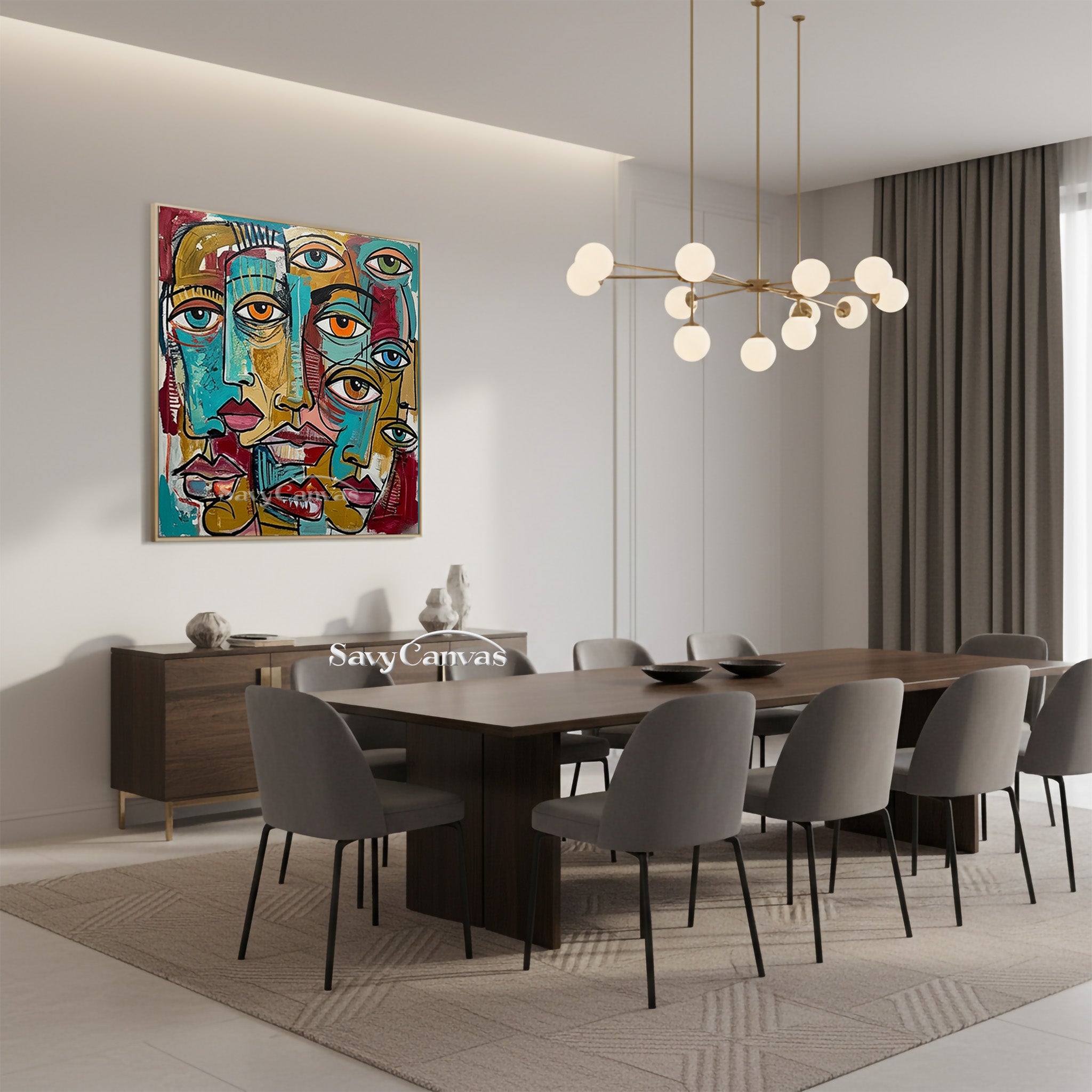 Modern Abstract Face Oil Painting | Colorful Cubist Wall Art Canvas #SS 101