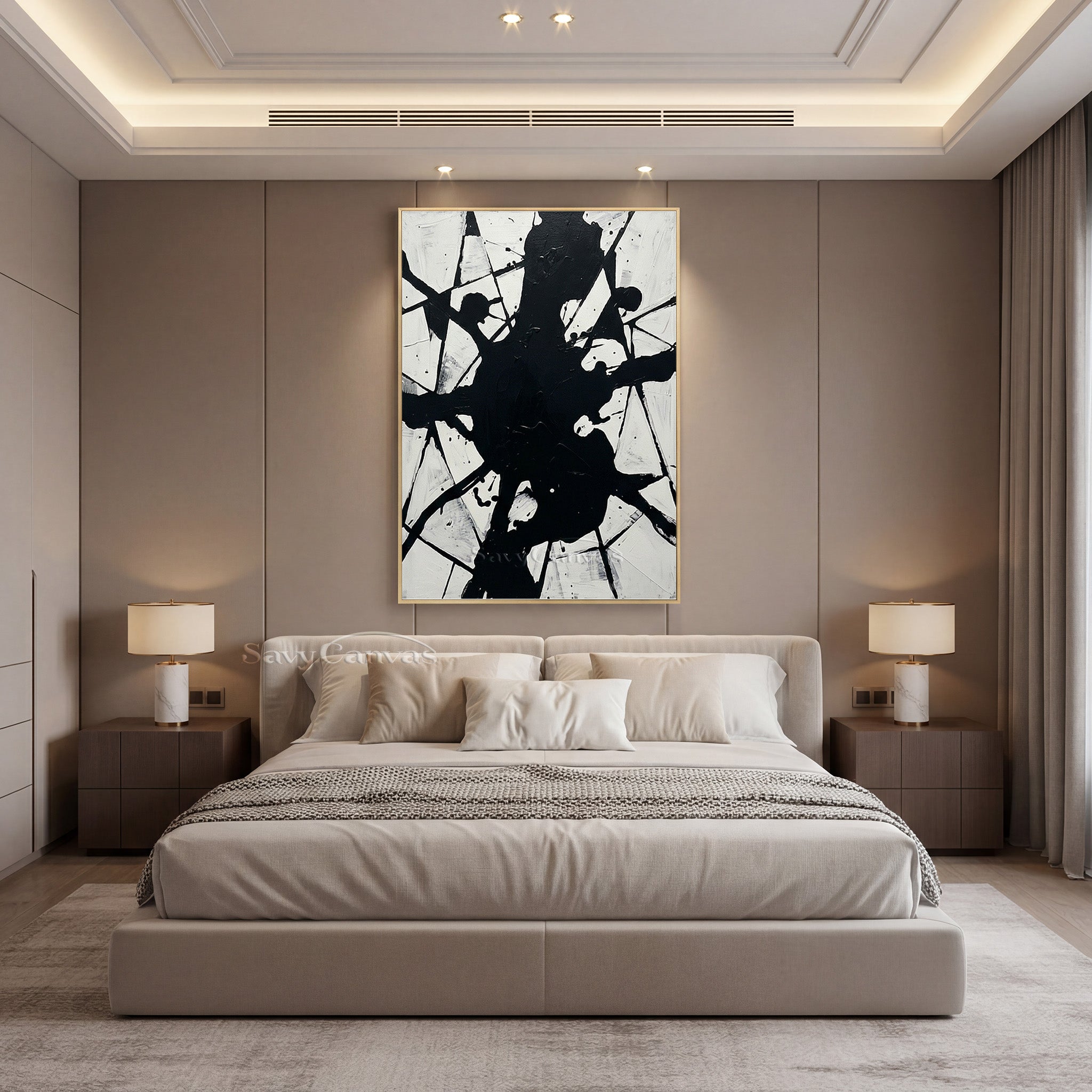 Bold Splatter Abstract Wall Art - Original Black & White Painting #JJ 447