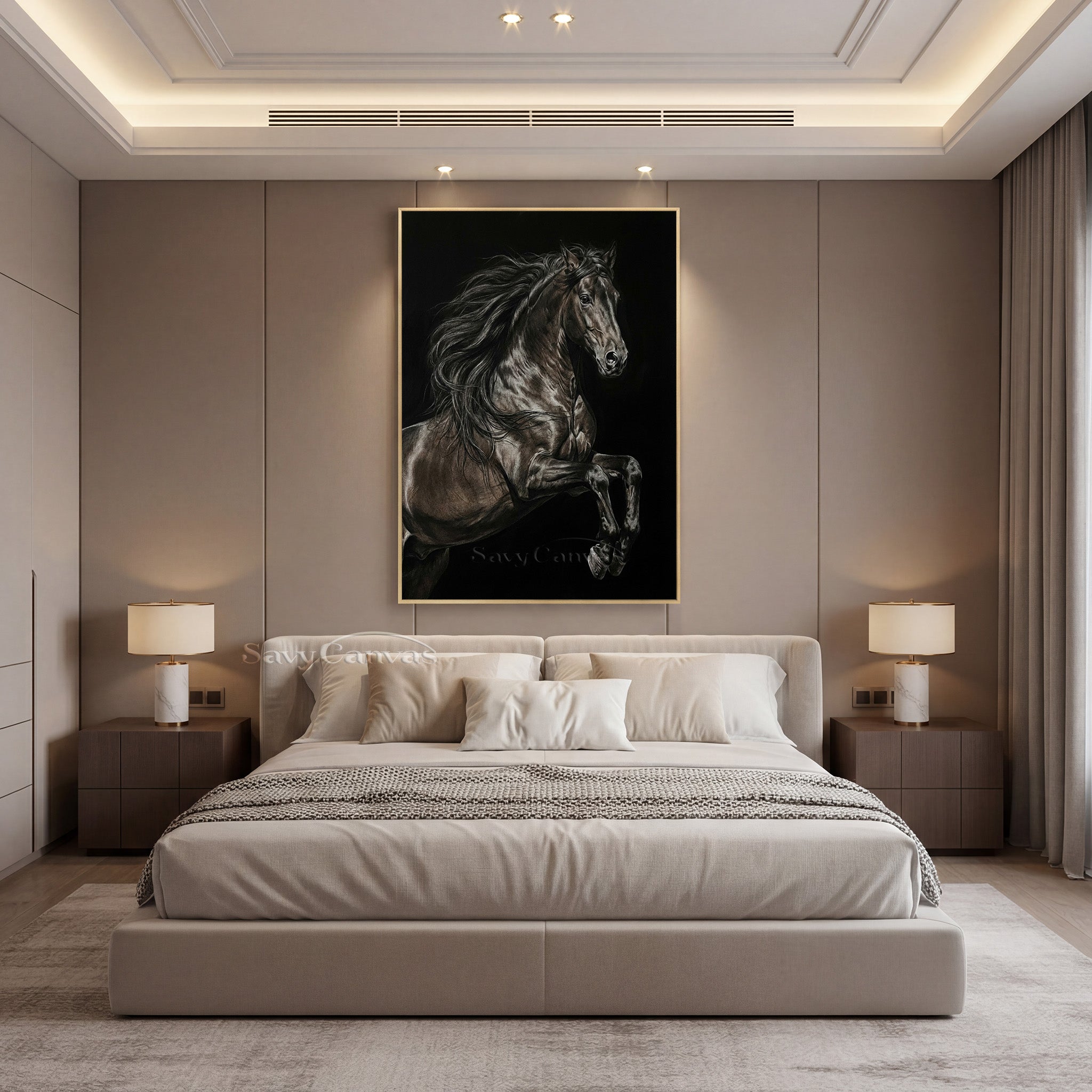 Hand-painted Black Rearing Horse Oil Painting on Canvas #SS 016