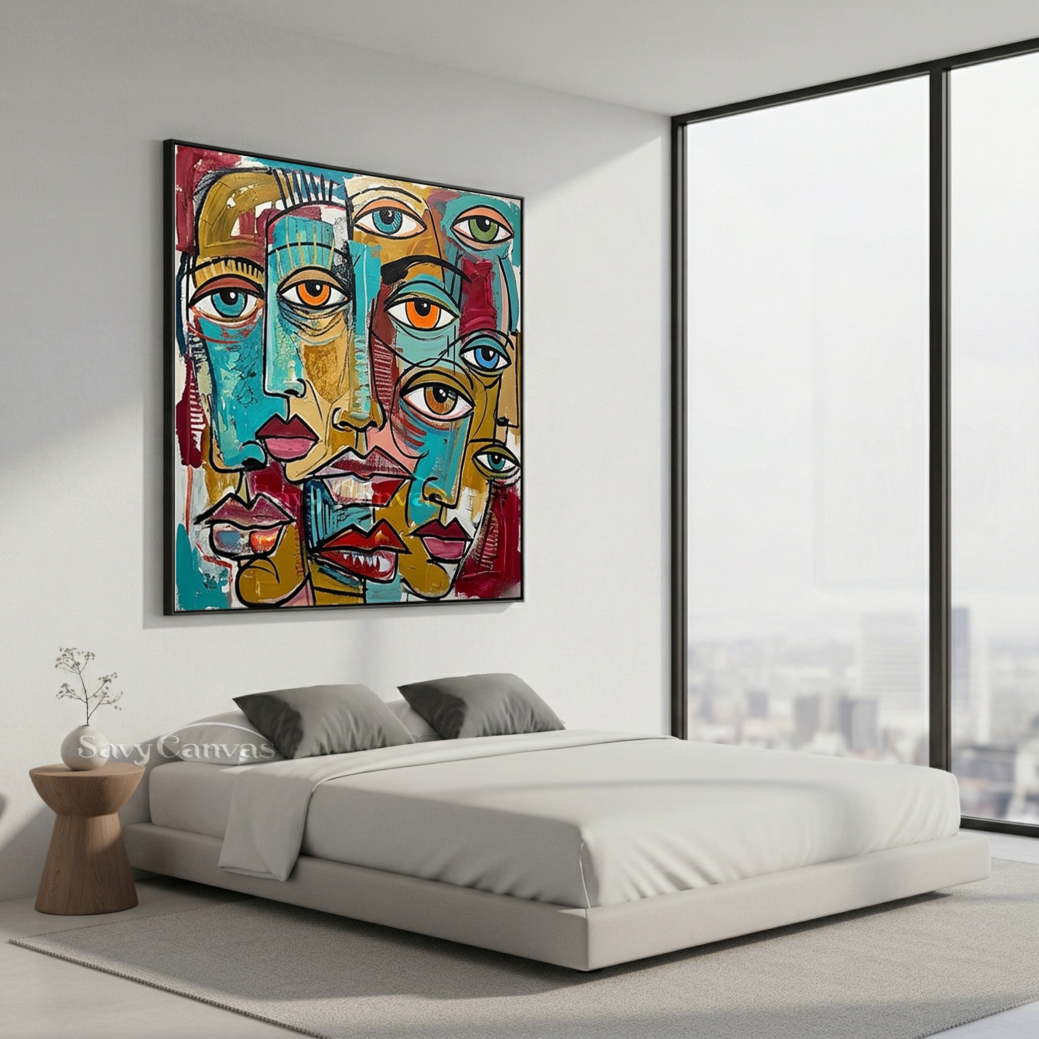 Modern Abstract Face Oil Painting | Colorful Cubist Wall Art Canvas #SS 101