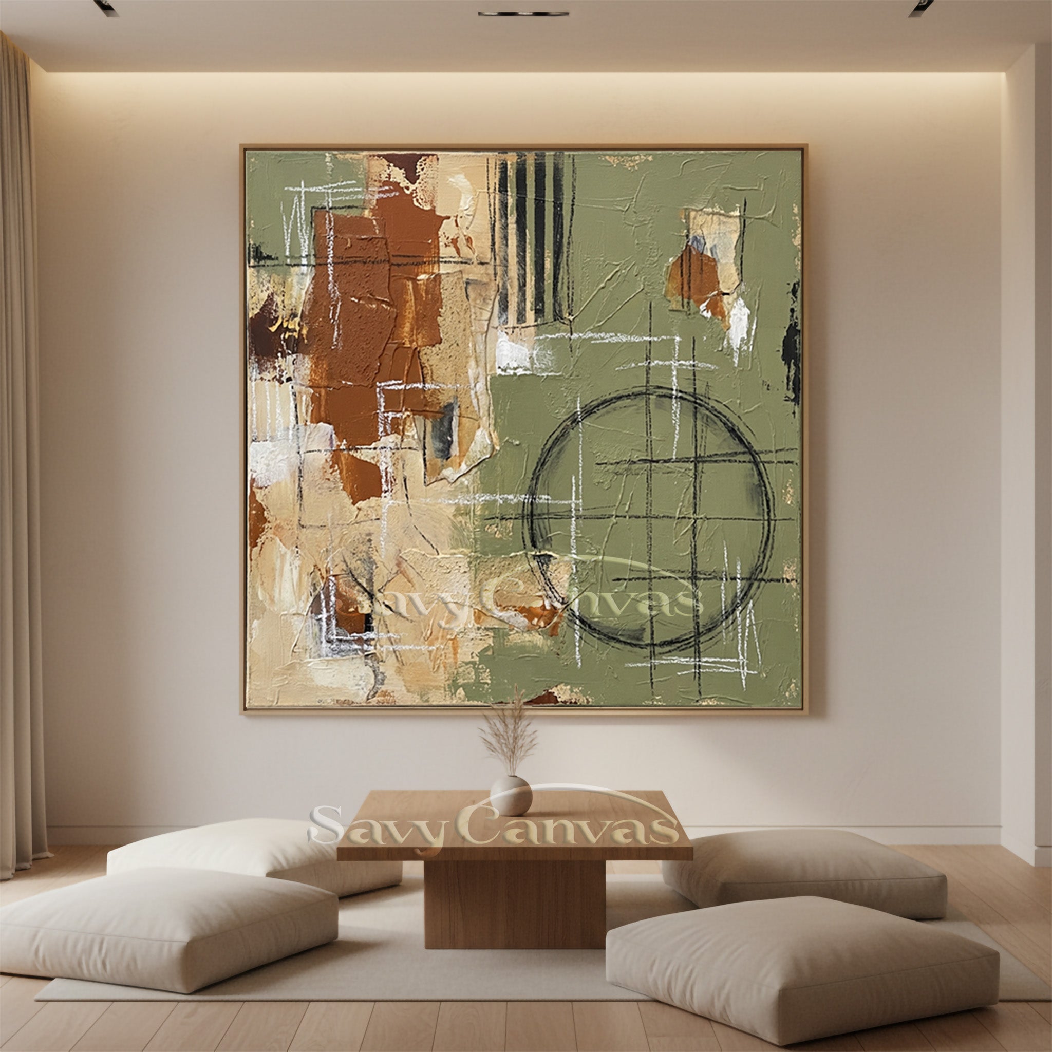 Textured Abstract Canvas Painting - Earthy Mid-Century Style #SS 021