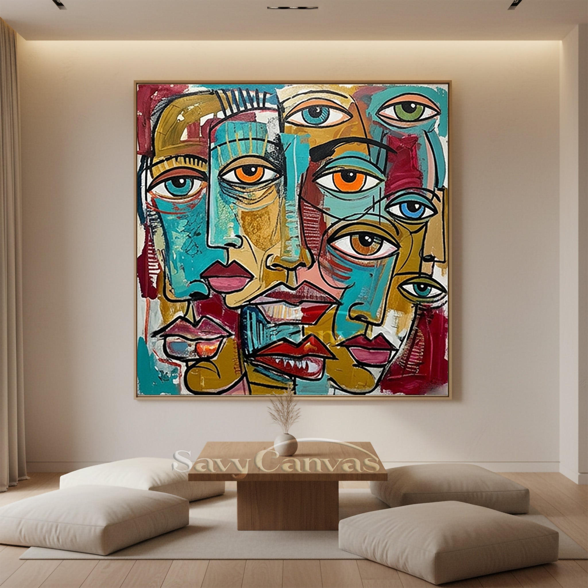 Modern Abstract Face Oil Painting | Colorful Cubist Wall Art Canvas #SS 101