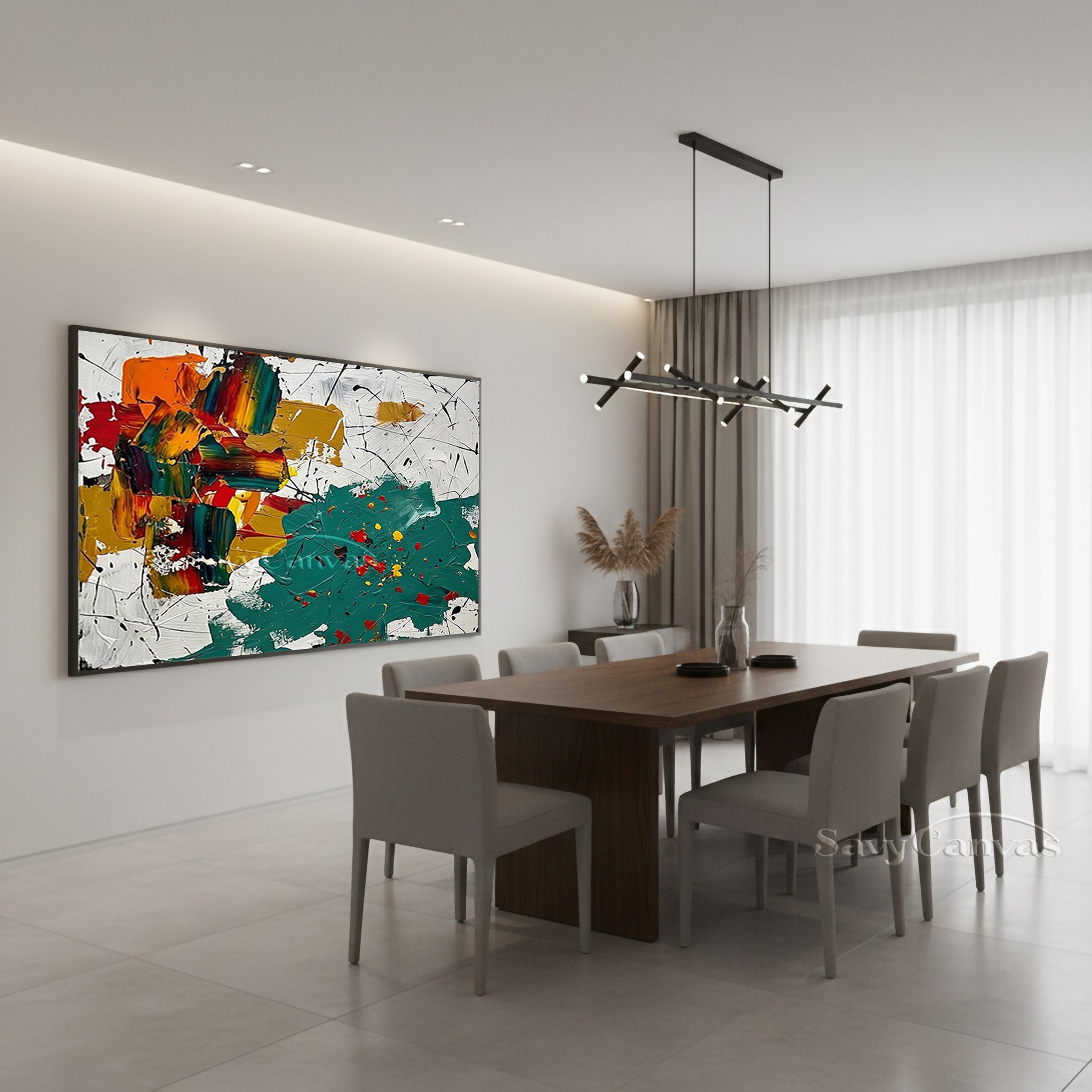 Modern Abstract Paint Splatter Canvas Art – Large Colorful Wall Decor #JJ 468