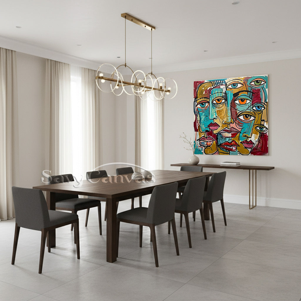 Modern Abstract Face Oil Painting | Colorful Cubist Wall Art Canvas #SS 101