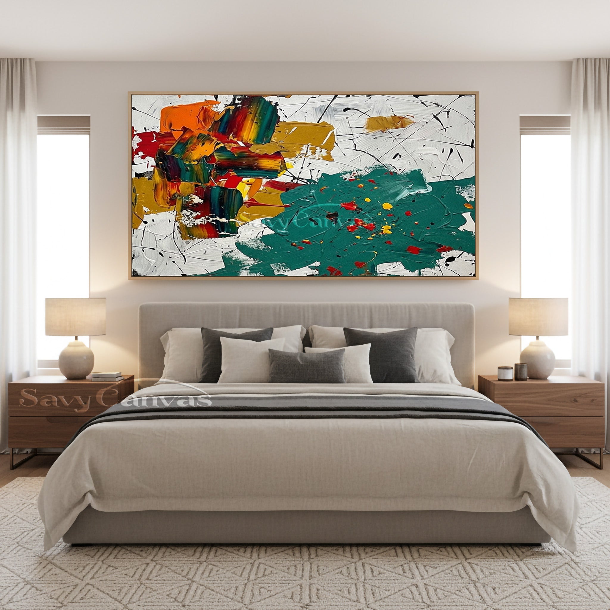Modern Abstract Paint Splatter Canvas Art – Large Colorful Wall Decor #JJ 468
