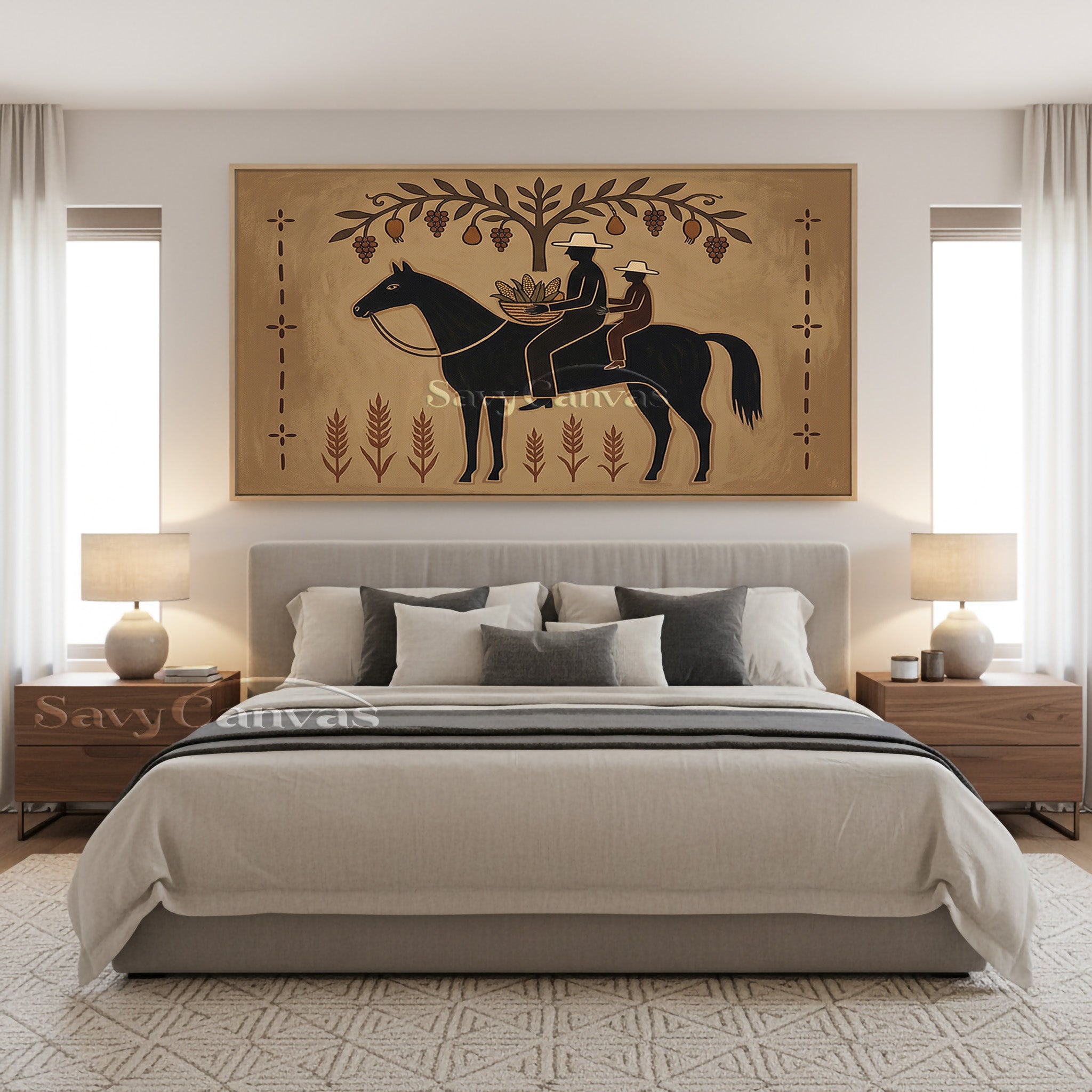 Rustic Folk Art Horse and Farmer Oil Painting | Harvest Wall Decor #SS 038