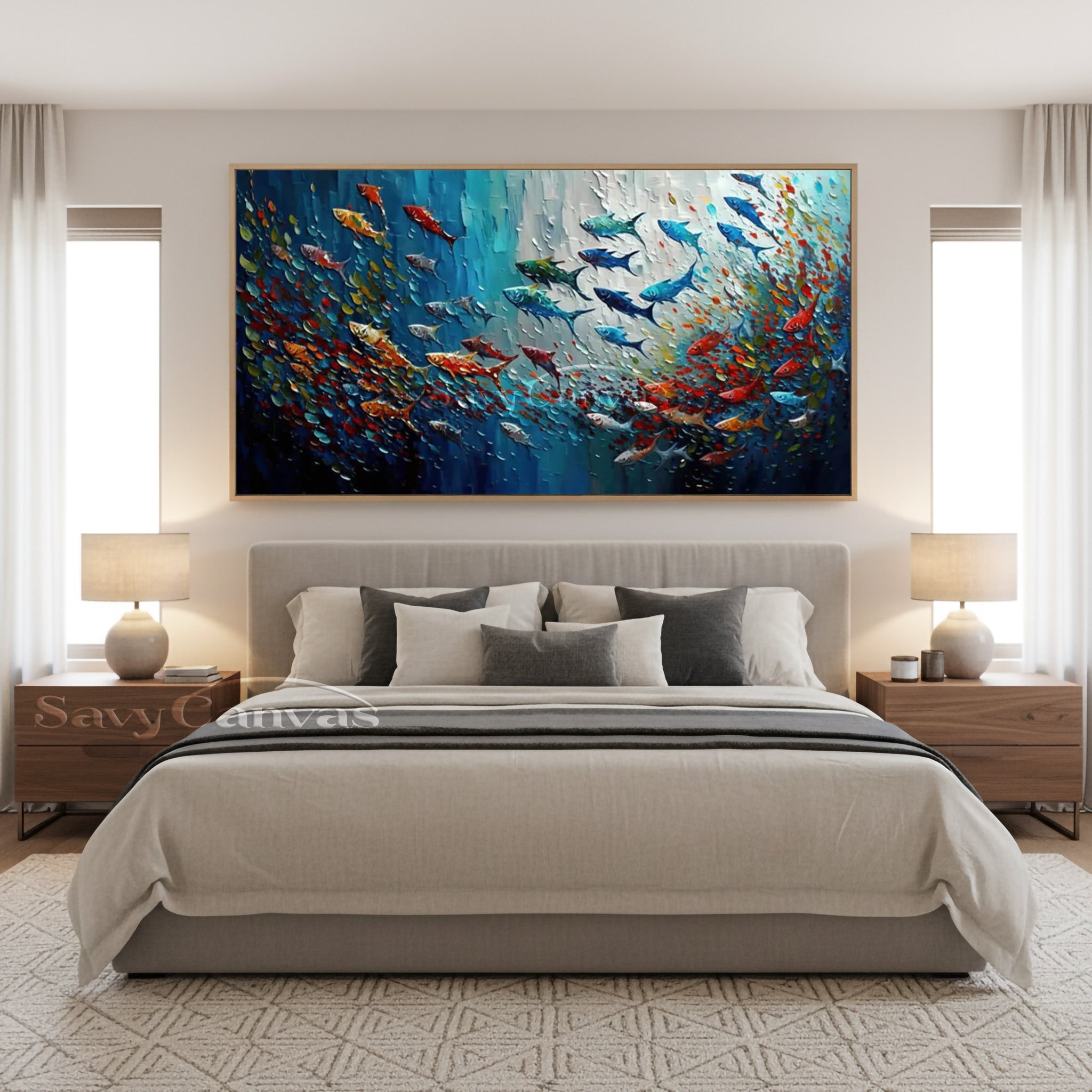 3D Textured Impasto Fish Canvas Art | Modern Colorful Oil Painting #SS 026
