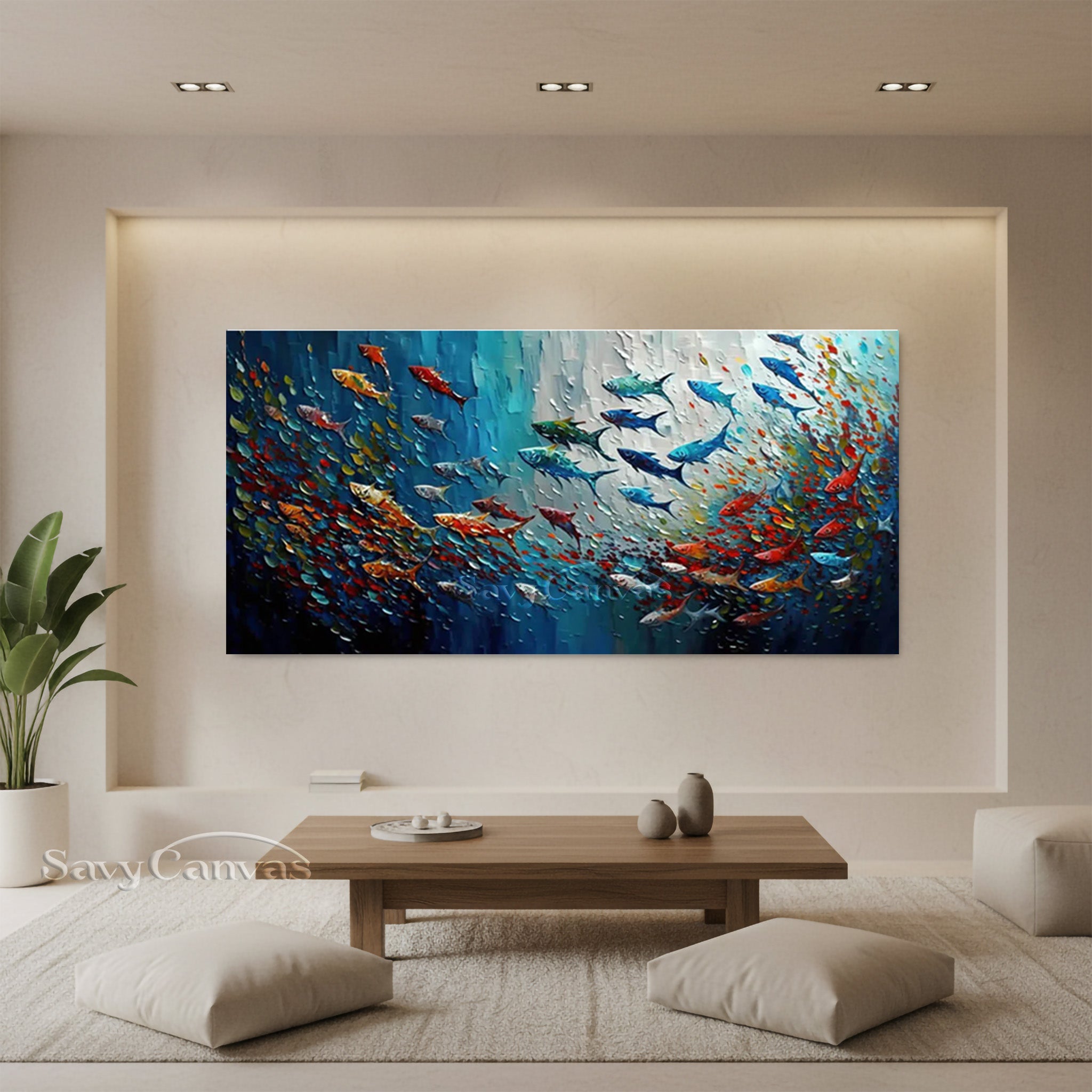 3D Textured Impasto Fish Canvas Art | Modern Colorful Oil Painting #SS 026