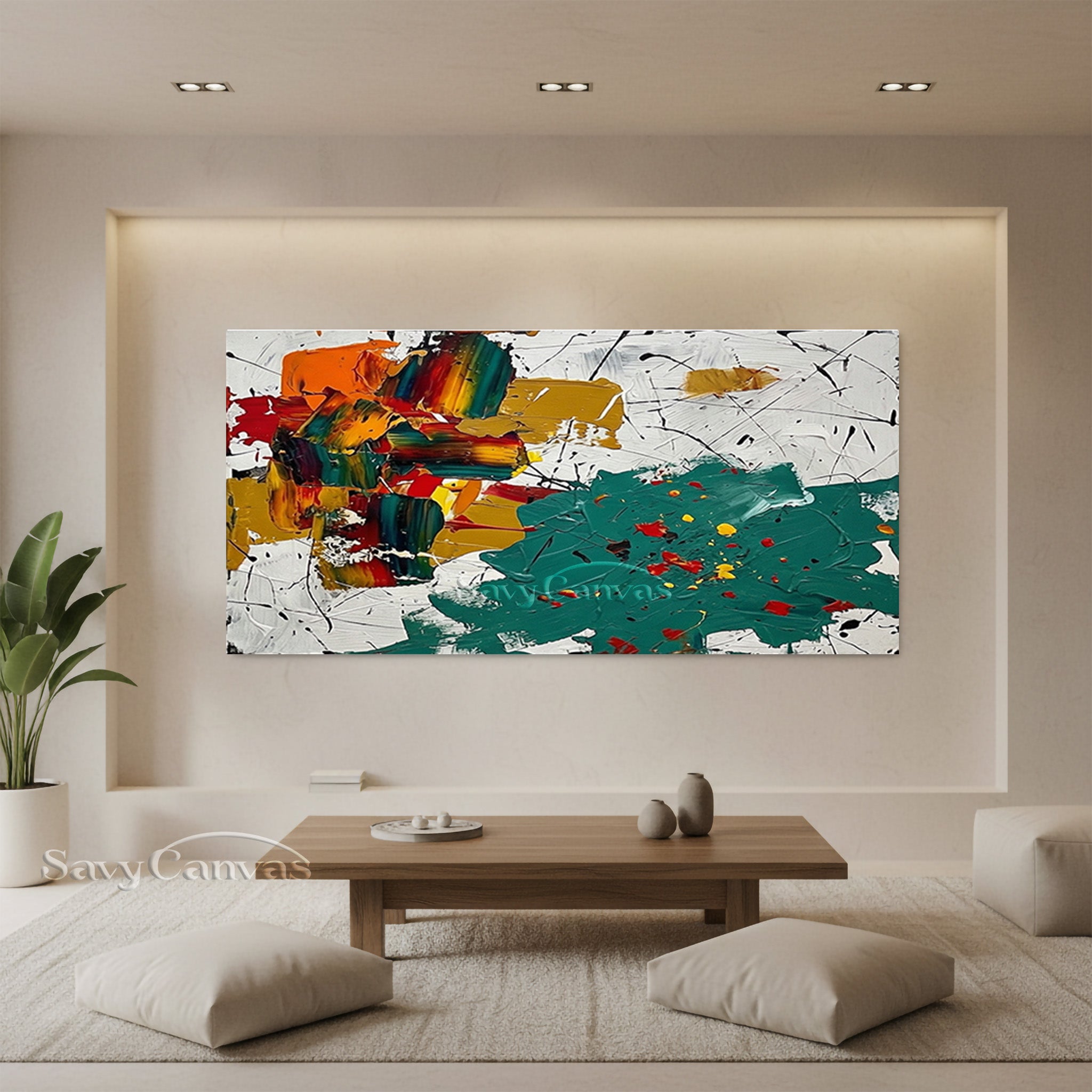 Modern Abstract Paint Splatter Canvas Art – Large Colorful Wall Decor #JJ 468