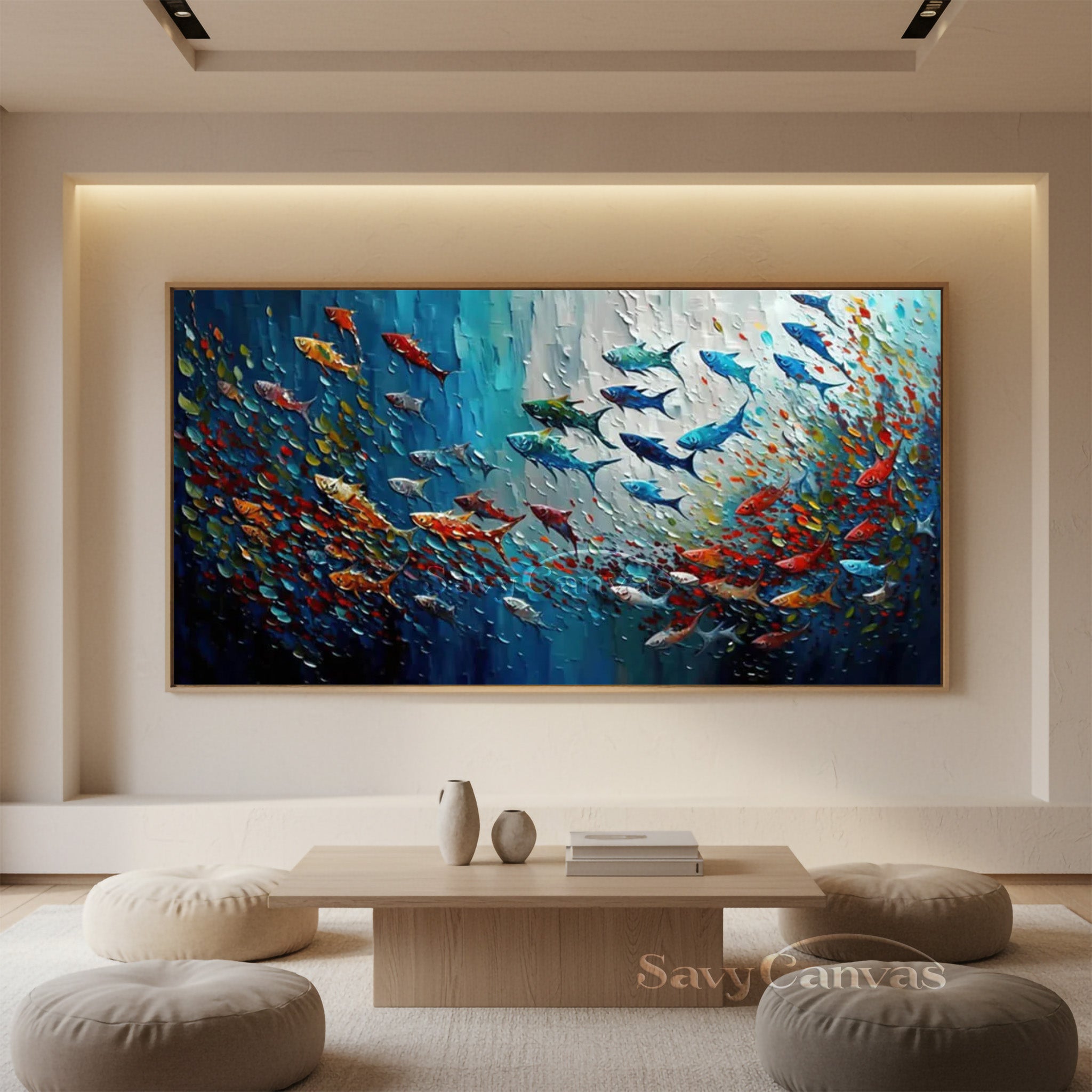 3D Textured Impasto Fish Canvas Art | Modern Colorful Oil Painting #SS 026