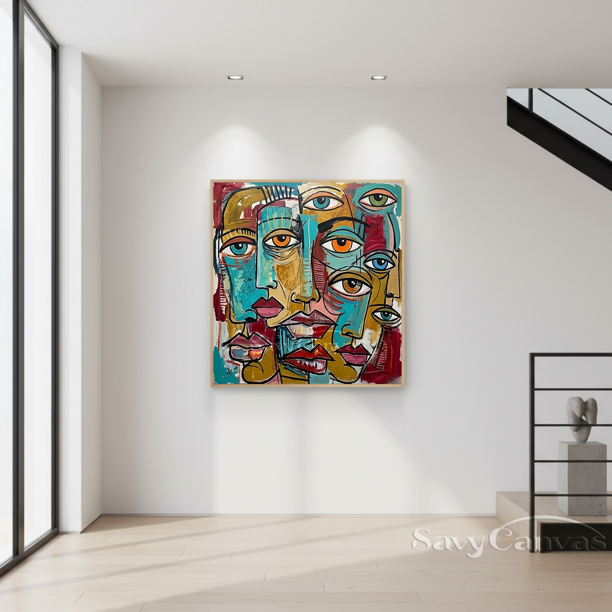 Modern Abstract Face Oil Painting | Colorful Cubist Wall Art Canvas #SS 101