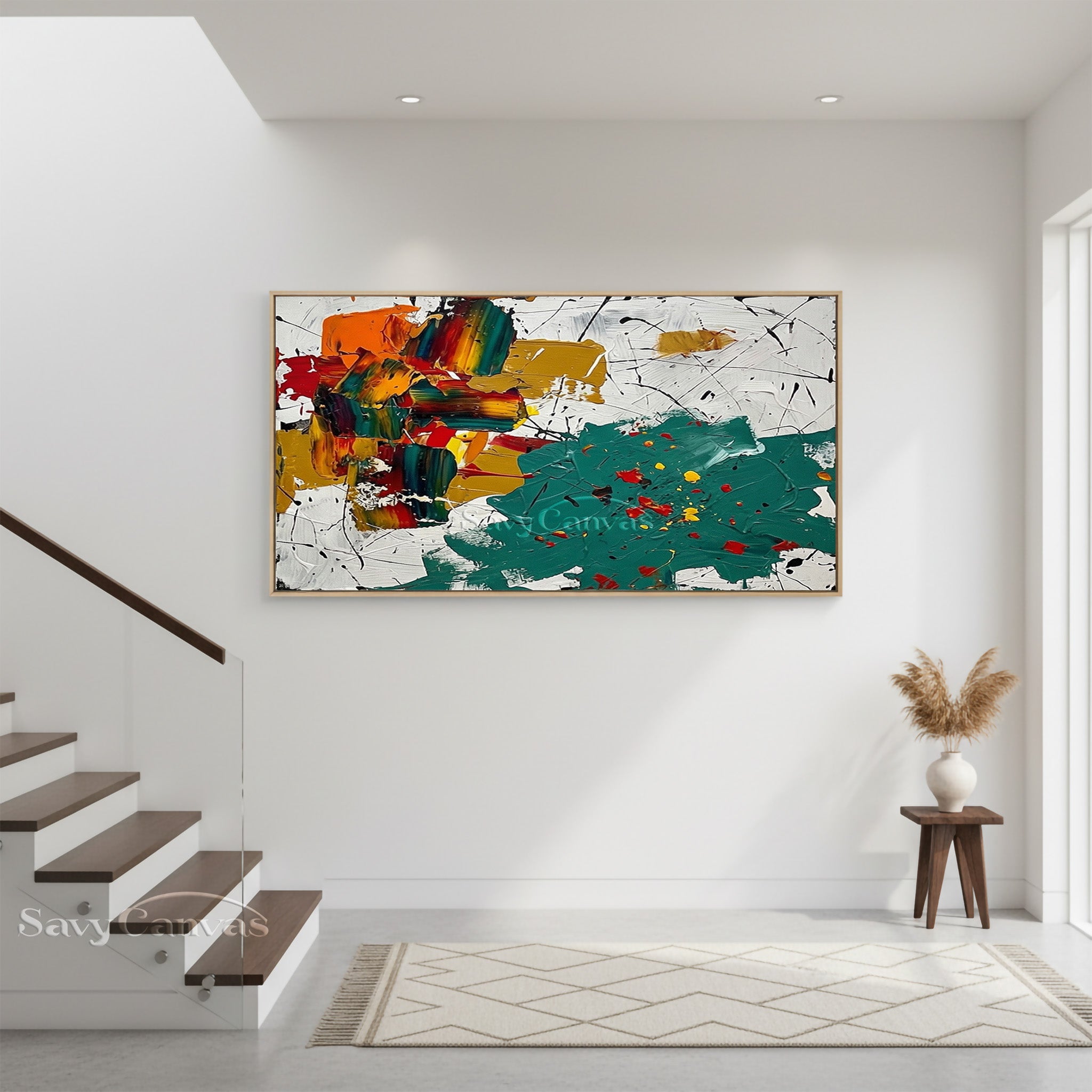 Modern Abstract Paint Splatter Canvas Art – Large Colorful Wall Decor #JJ 468