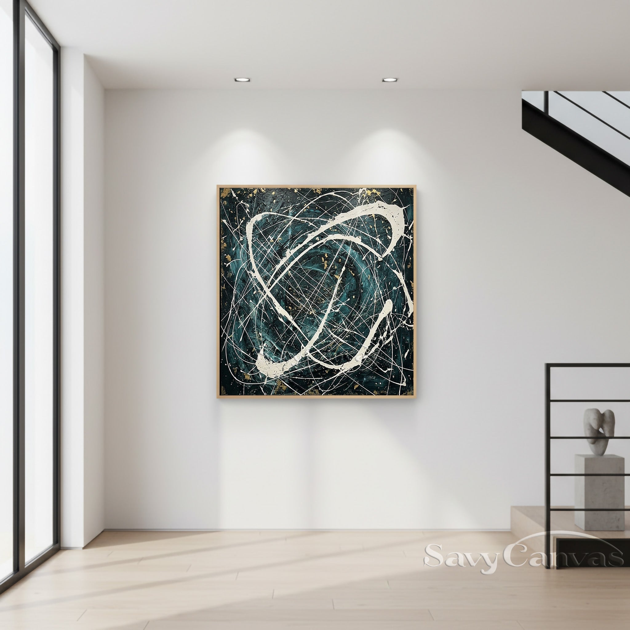 Luxury Teal and Gold Abstract Painting Ink Splatter Decor #JJ 450